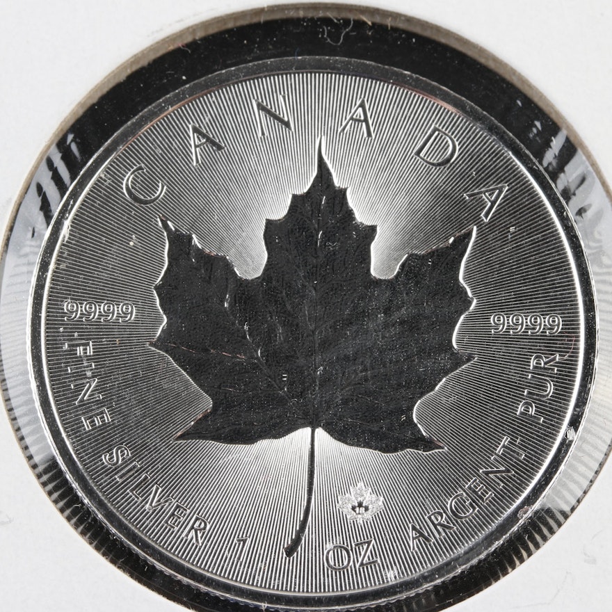2018 Canadian Five Dollar Maple Leaf One Troy Ounce Silver Bullion Coin