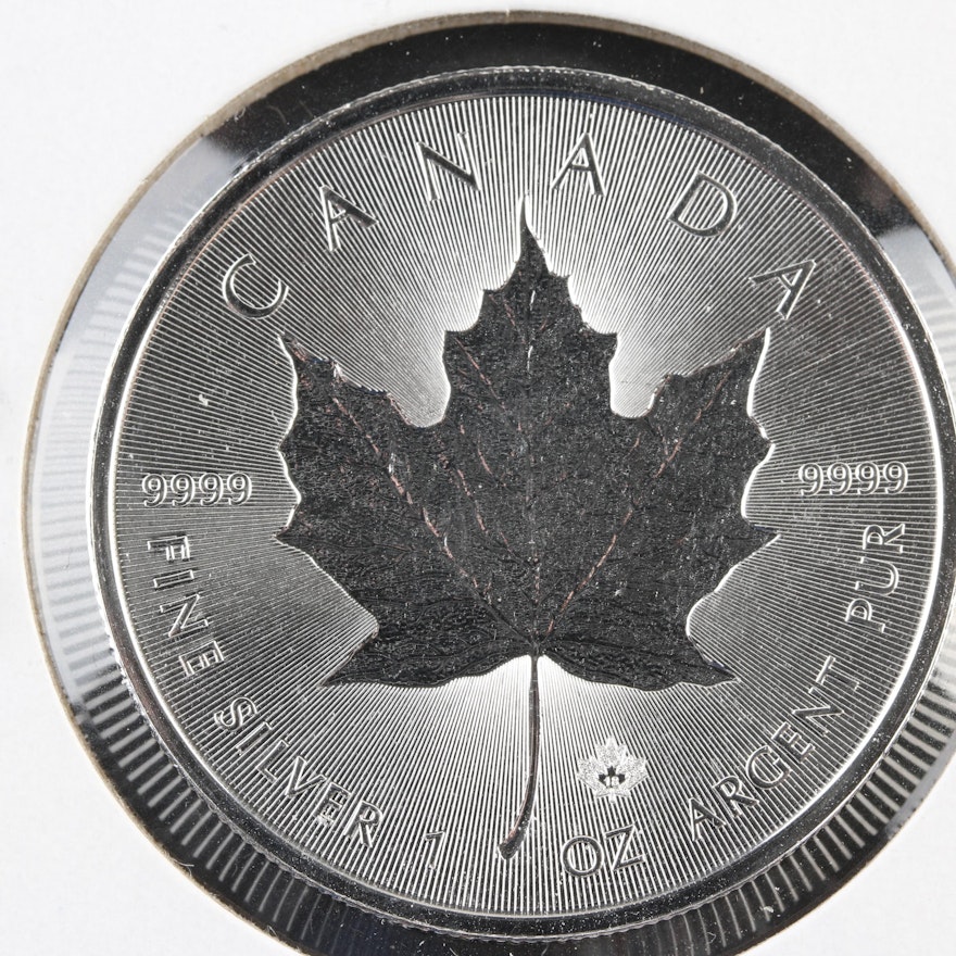 2018 Canadian Five Dollar Maple Leaf One Troy Ounce Silver Bullion Coin