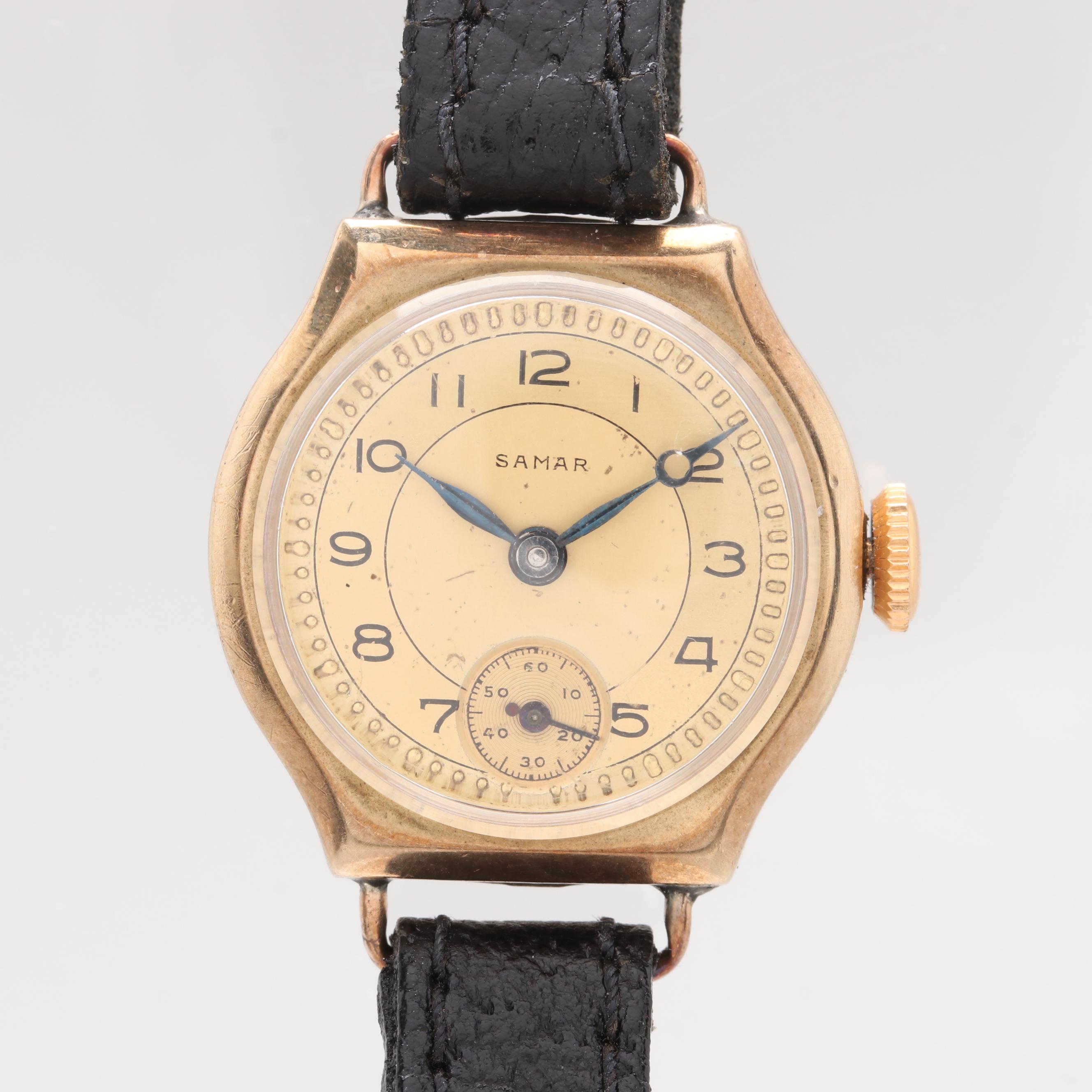 Circa 1947-1948 Samar 9K Yellow Gold Stem Wind Watch