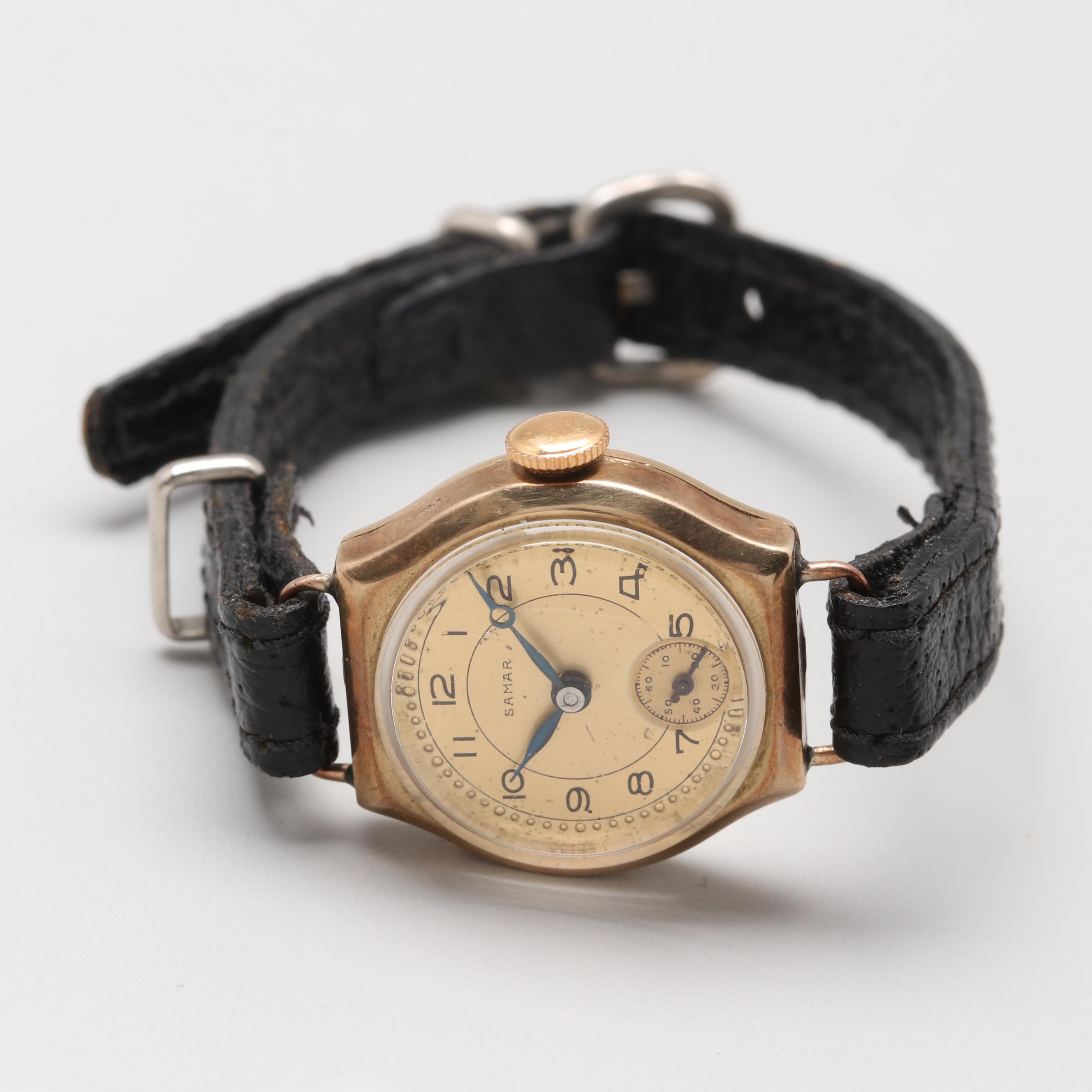 Circa 1947-1948 Samar 9K Yellow Gold Stem Wind Watch
