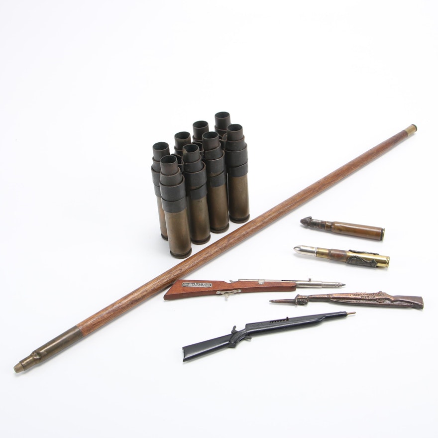Vintage Souvenir Bullets, Casings, Rifle Shaped Pens, Figurine and Pointer