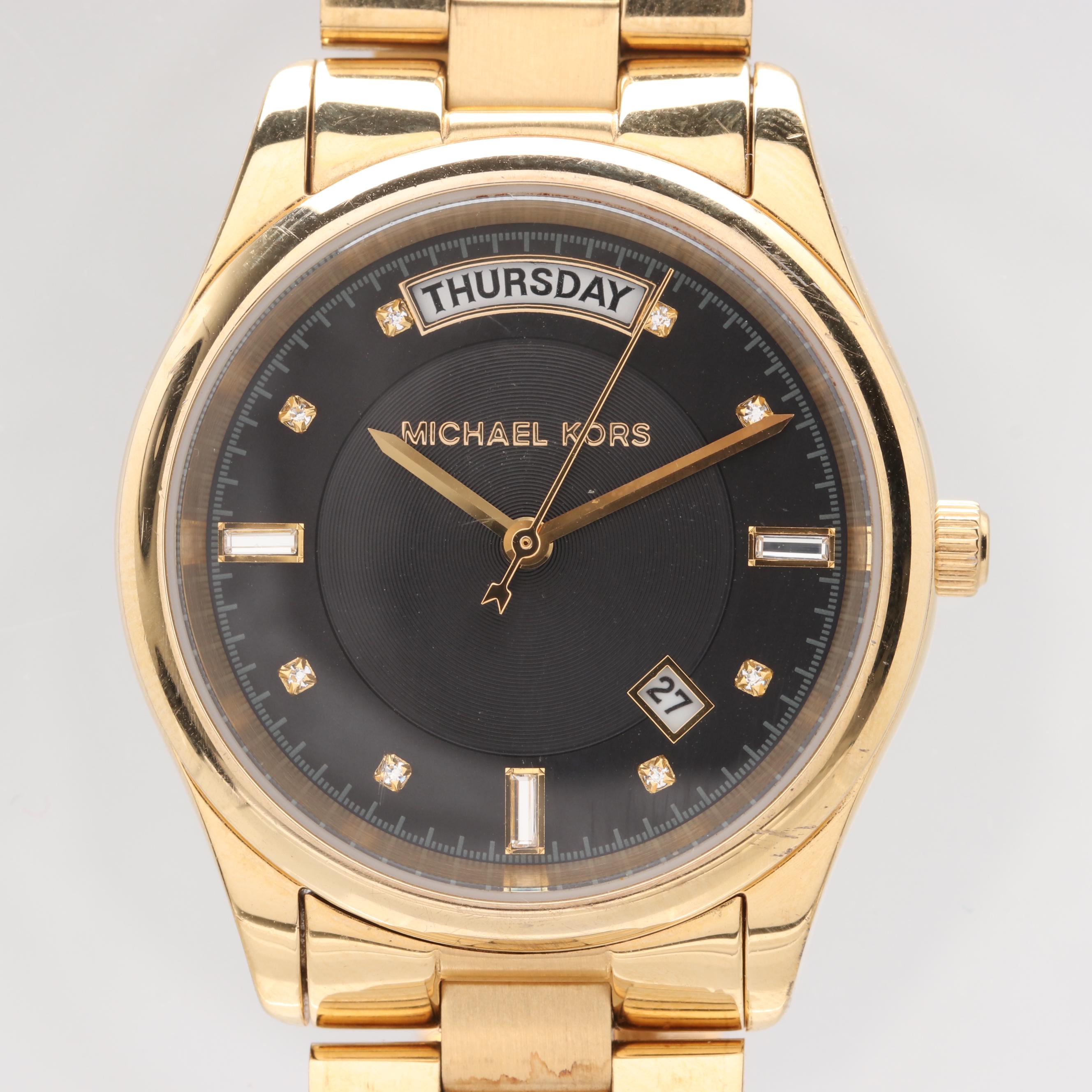 Michael Kors Gold Tone Stainless Steel Watch With Glass Crystal Accents
