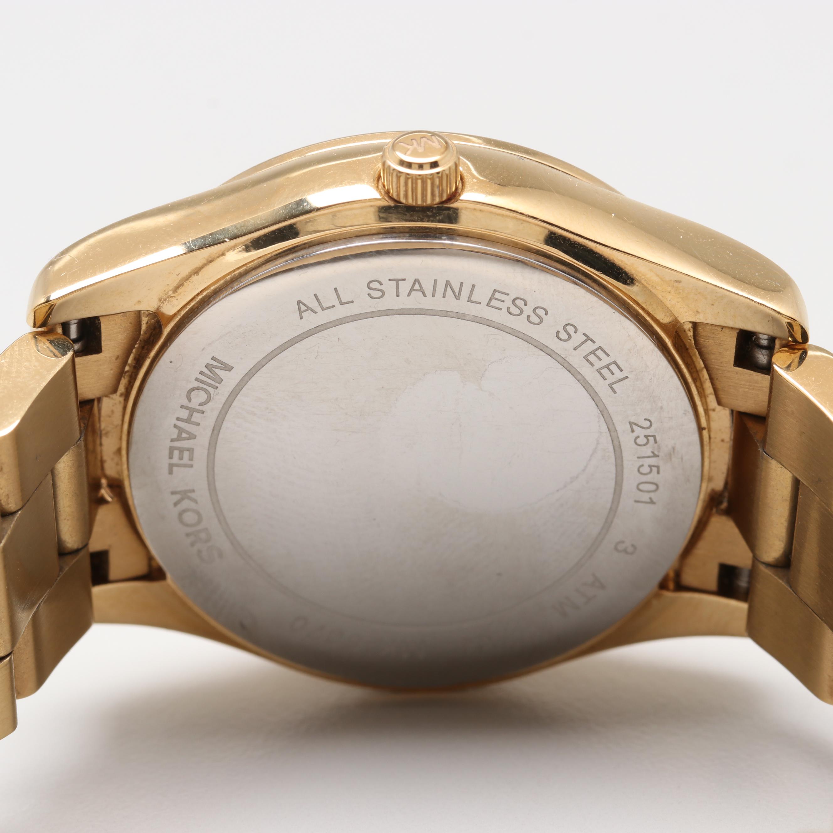 Michael Kors Gold Tone Stainless Steel Watch With Glass Crystal Accents