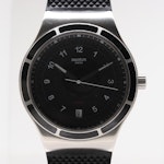 Swatch Stainless Steel Wristwatch With Black Enamel Bezel