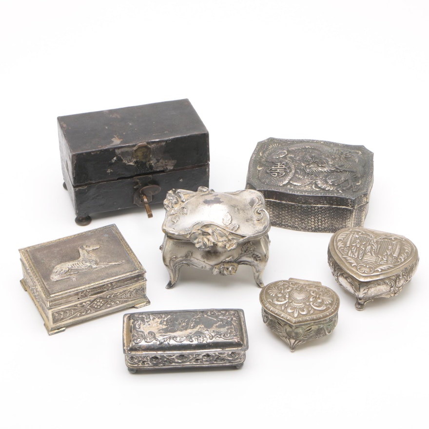 Vintage Homan Silver Plate Co. Trinket Box and Metal Trinket Boxes