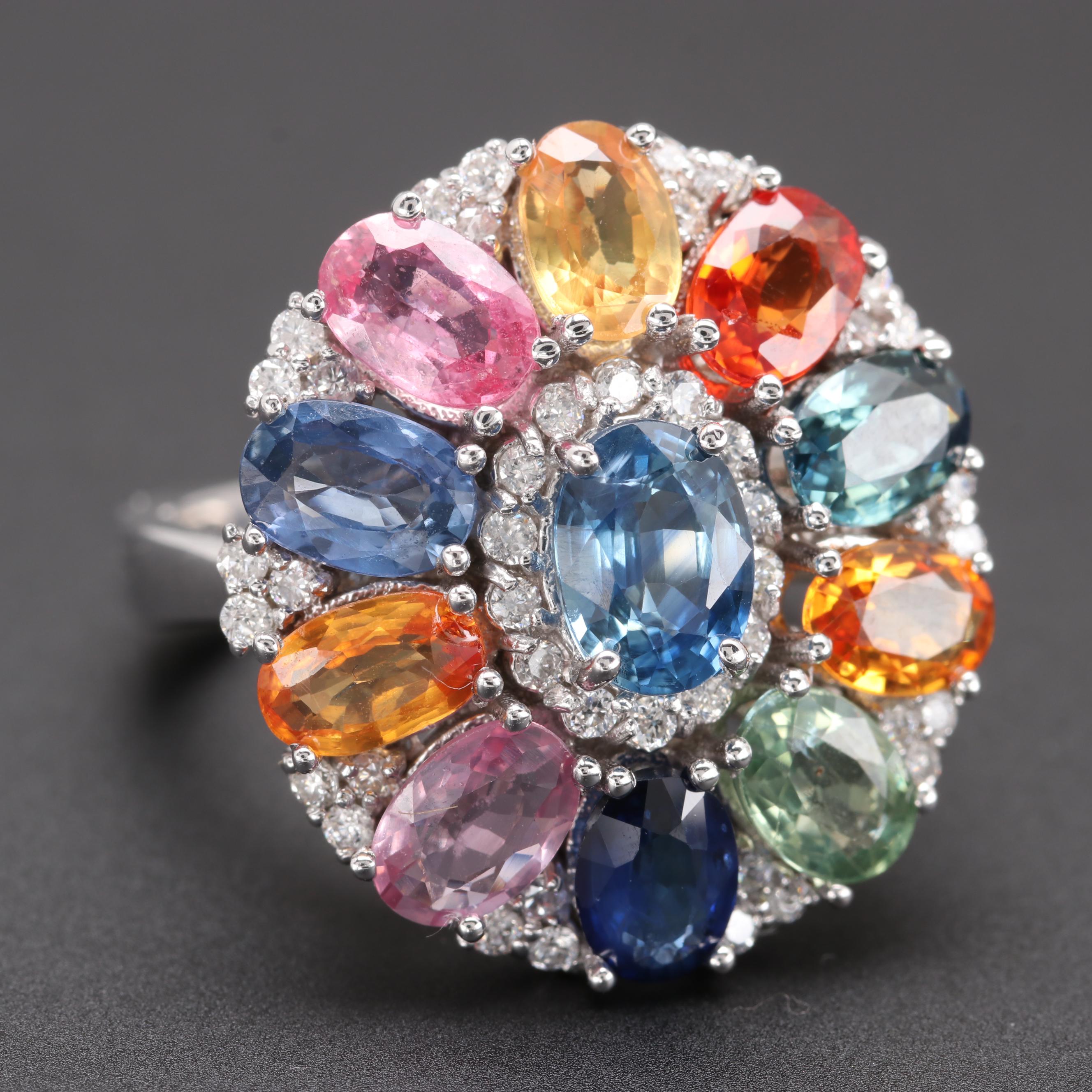 14K White Gold Fancy Sapphire and Diamond Ring