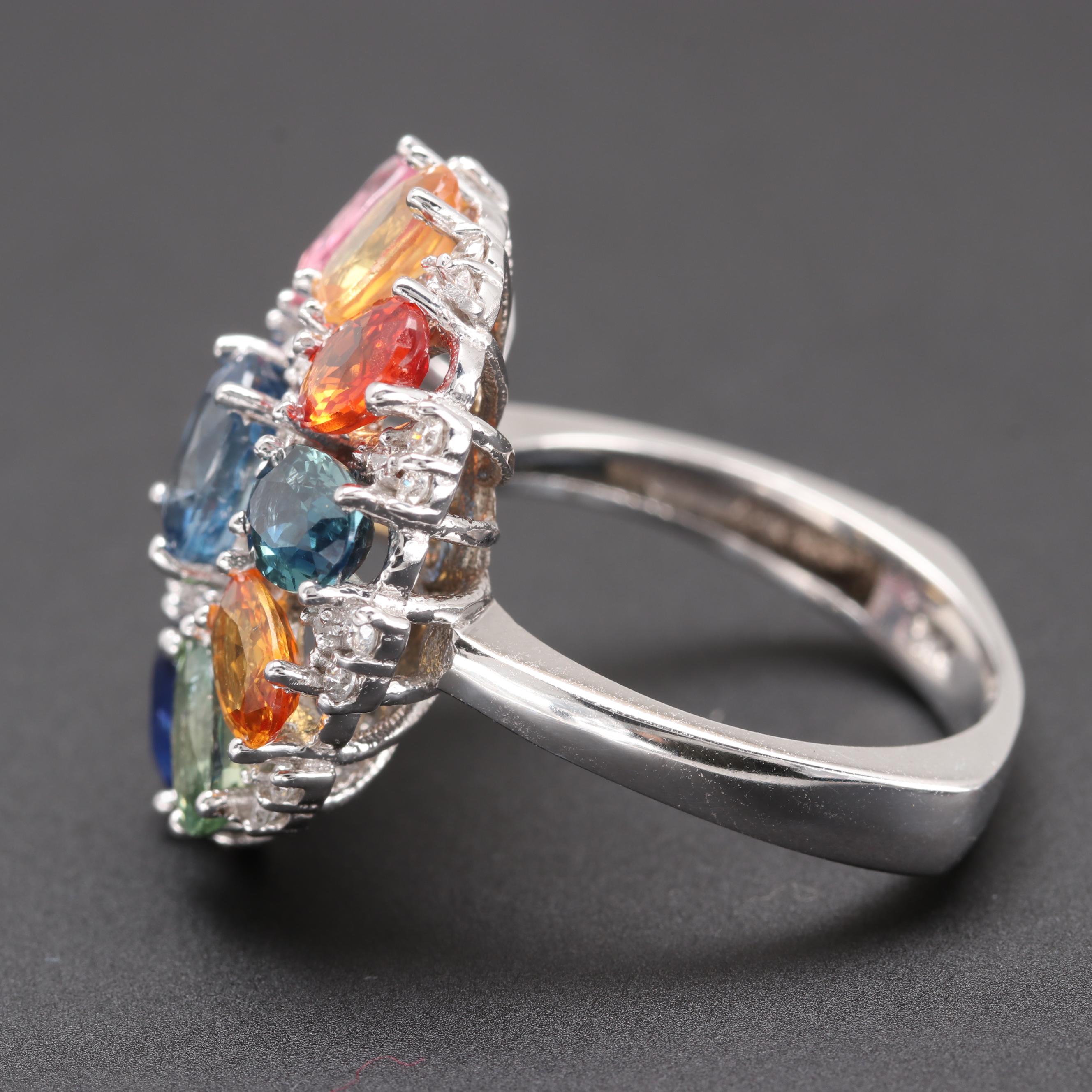 14K White Gold Fancy Sapphire and Diamond Ring