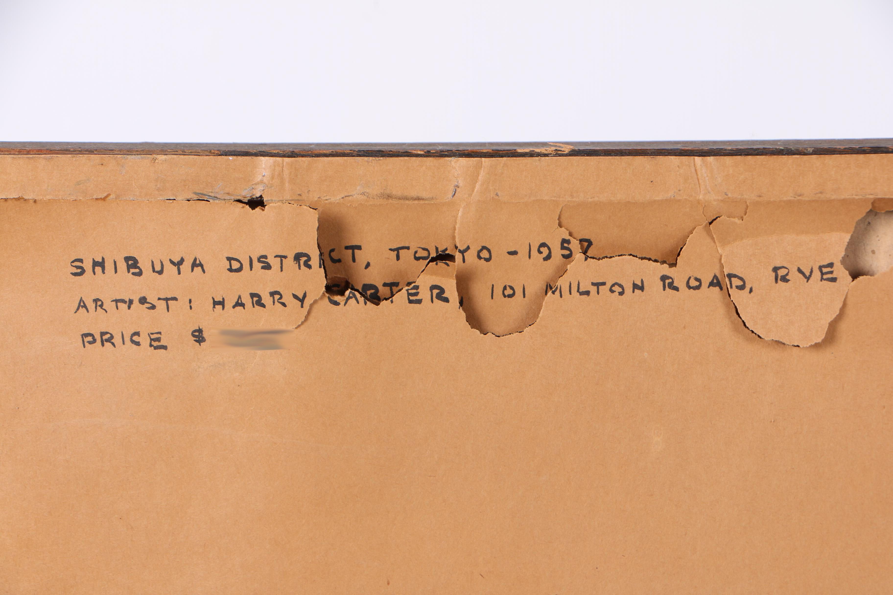 Harry Carter 1957 Watercolor Painting "Shibuya District, Tokyo"