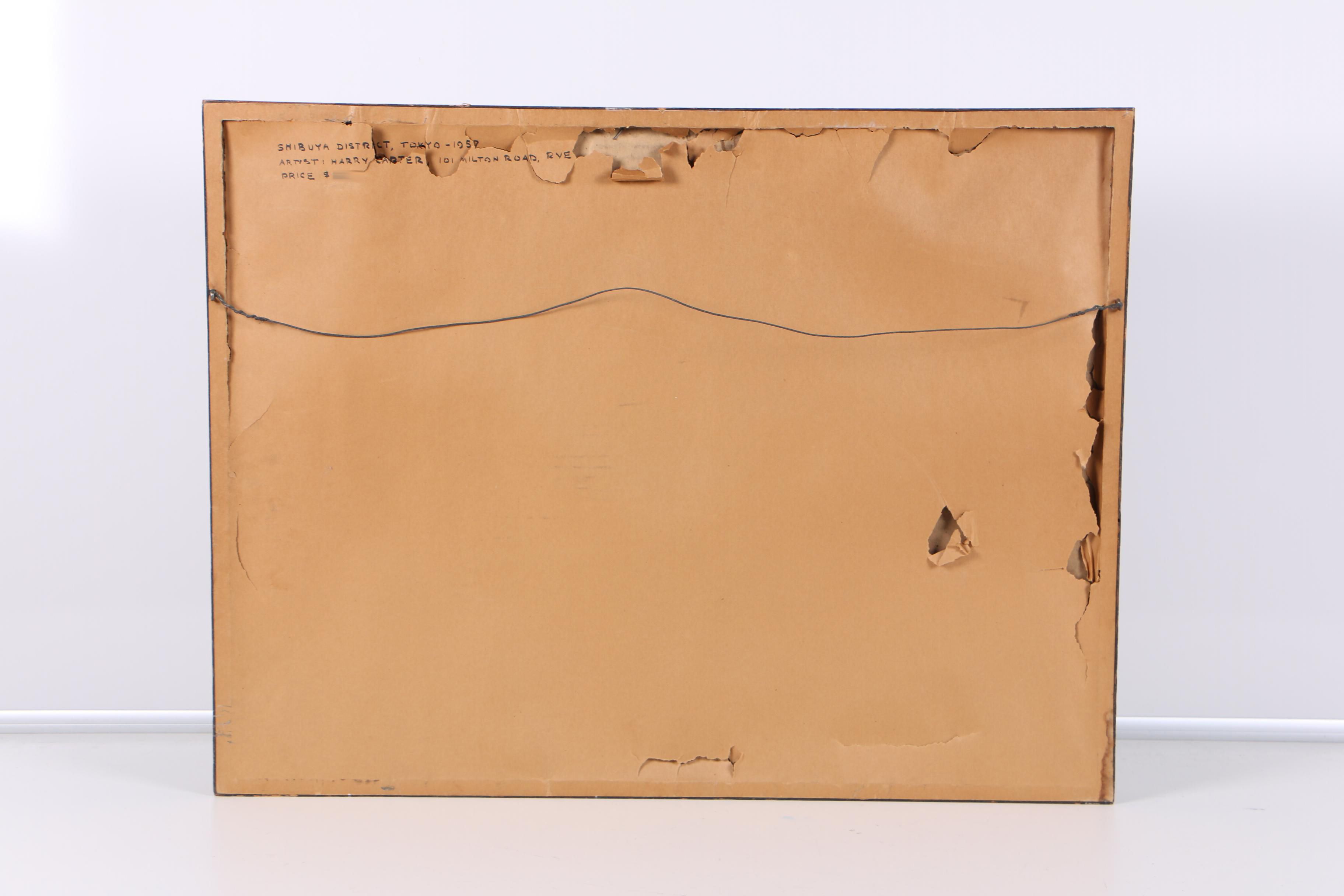 Harry Carter 1957 Watercolor Painting "Shibuya District, Tokyo"