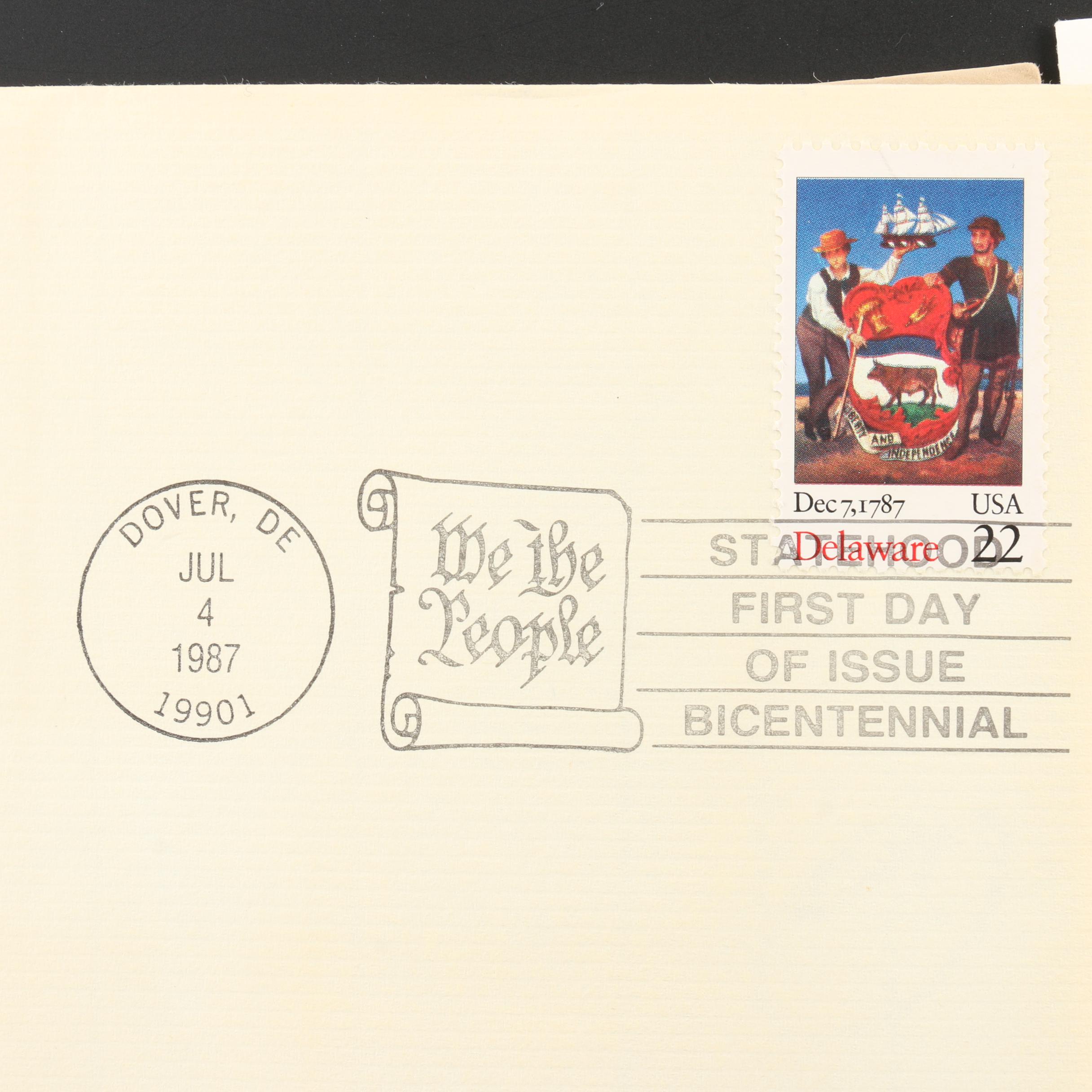 Group of Postage Stamps, First Day Covers, and 22K Gold Stamp Replicas