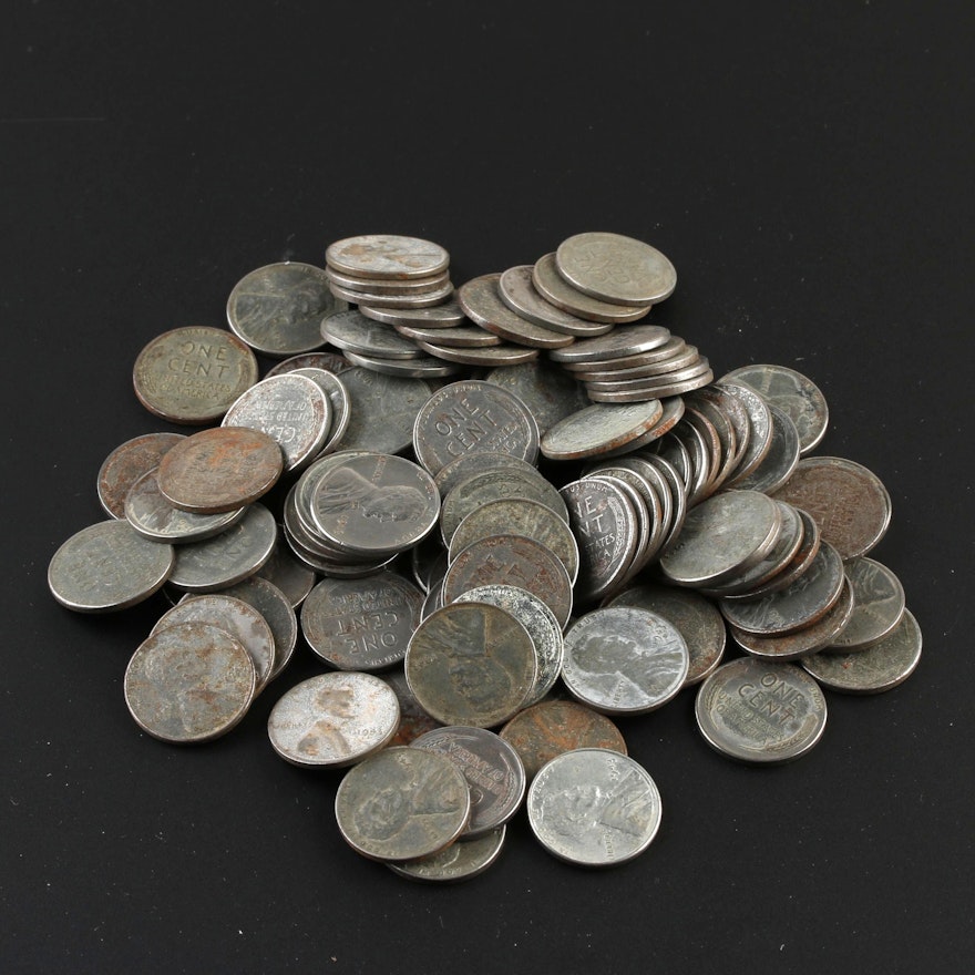 Group of Approximately 100 U.S. 1943 Wartime Steel Lincoln Cents