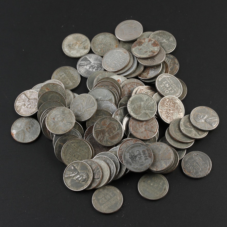 Group of Approximately 100 U.S. 1943 Wartime Steel Lincoln Cents