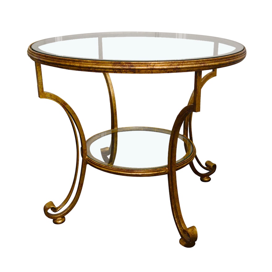 Neoclassical Style Glass Top Accent Table