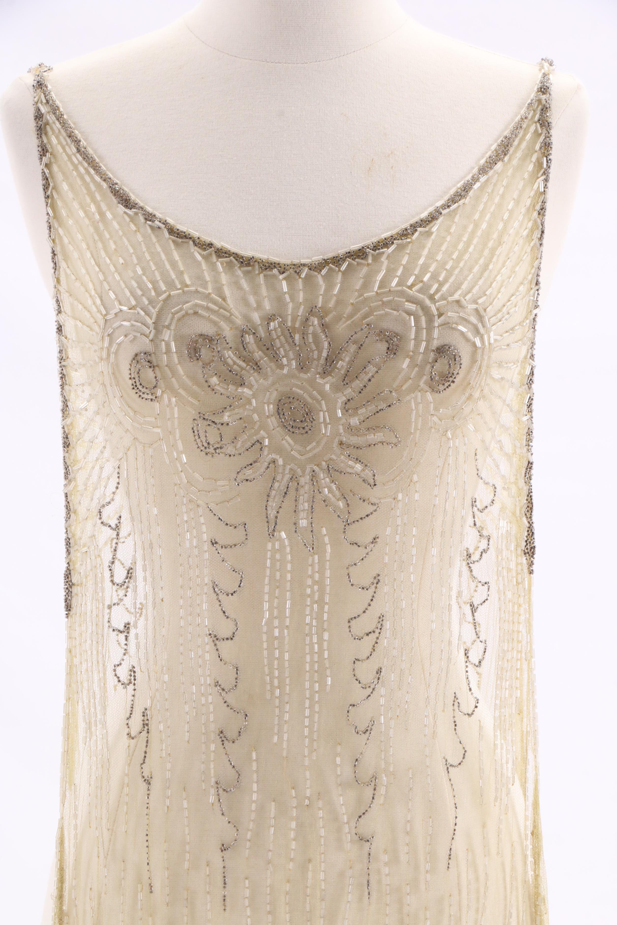 1920s Vintage Sheer Beaded Tabard Over Dress