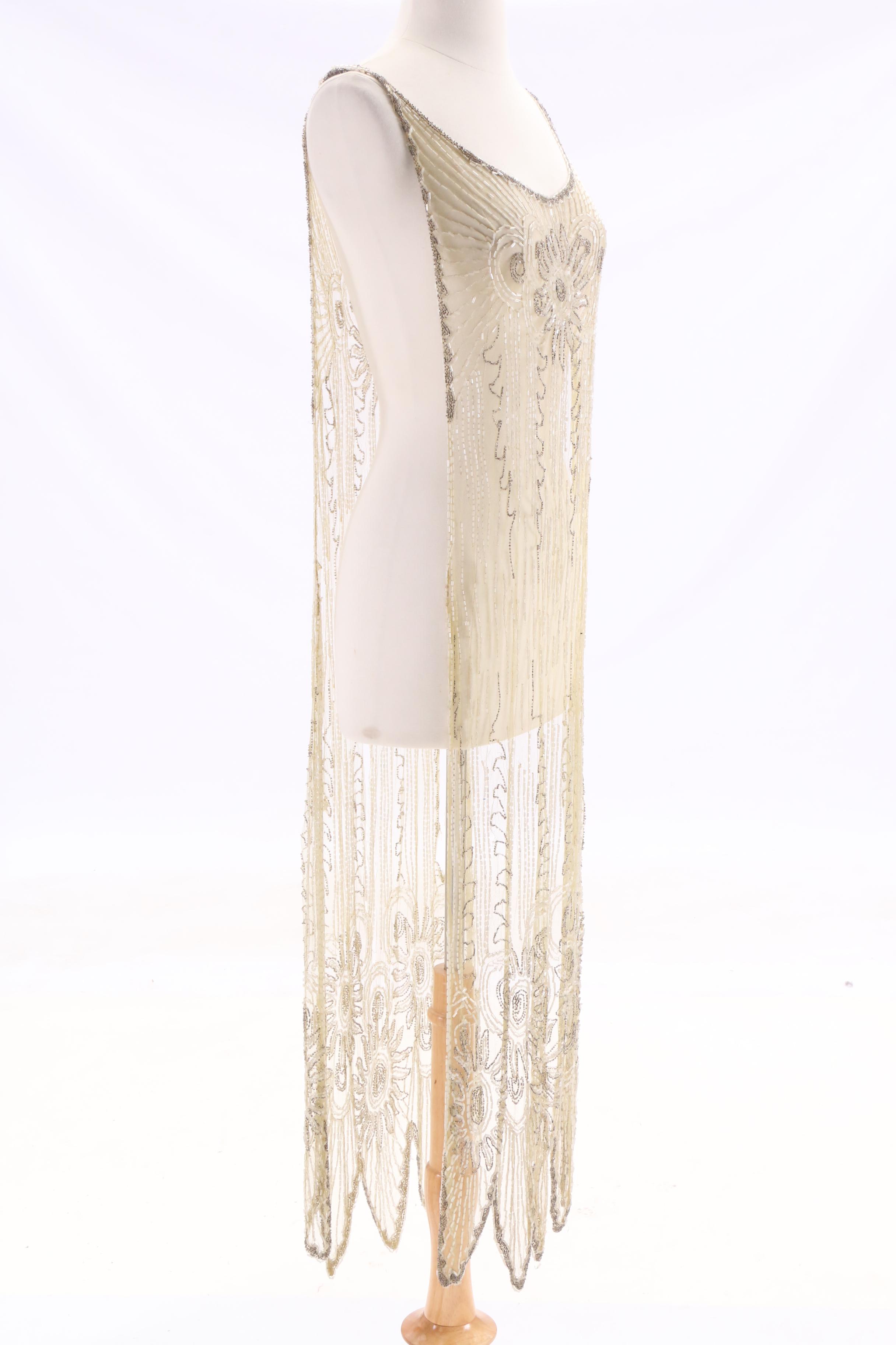 1920s Vintage Sheer Beaded Tabard Over Dress