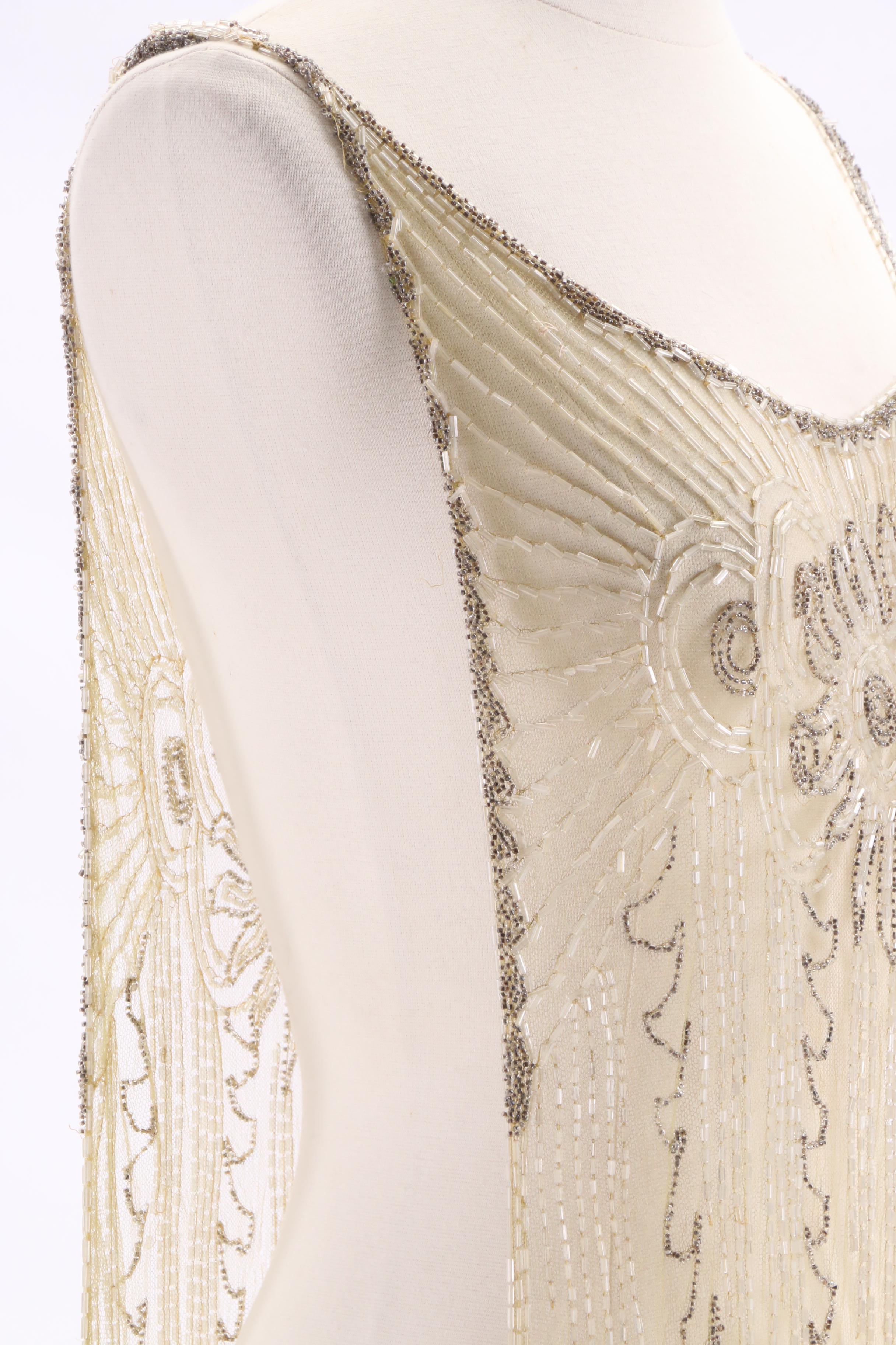 1920s Vintage Sheer Beaded Tabard Over Dress