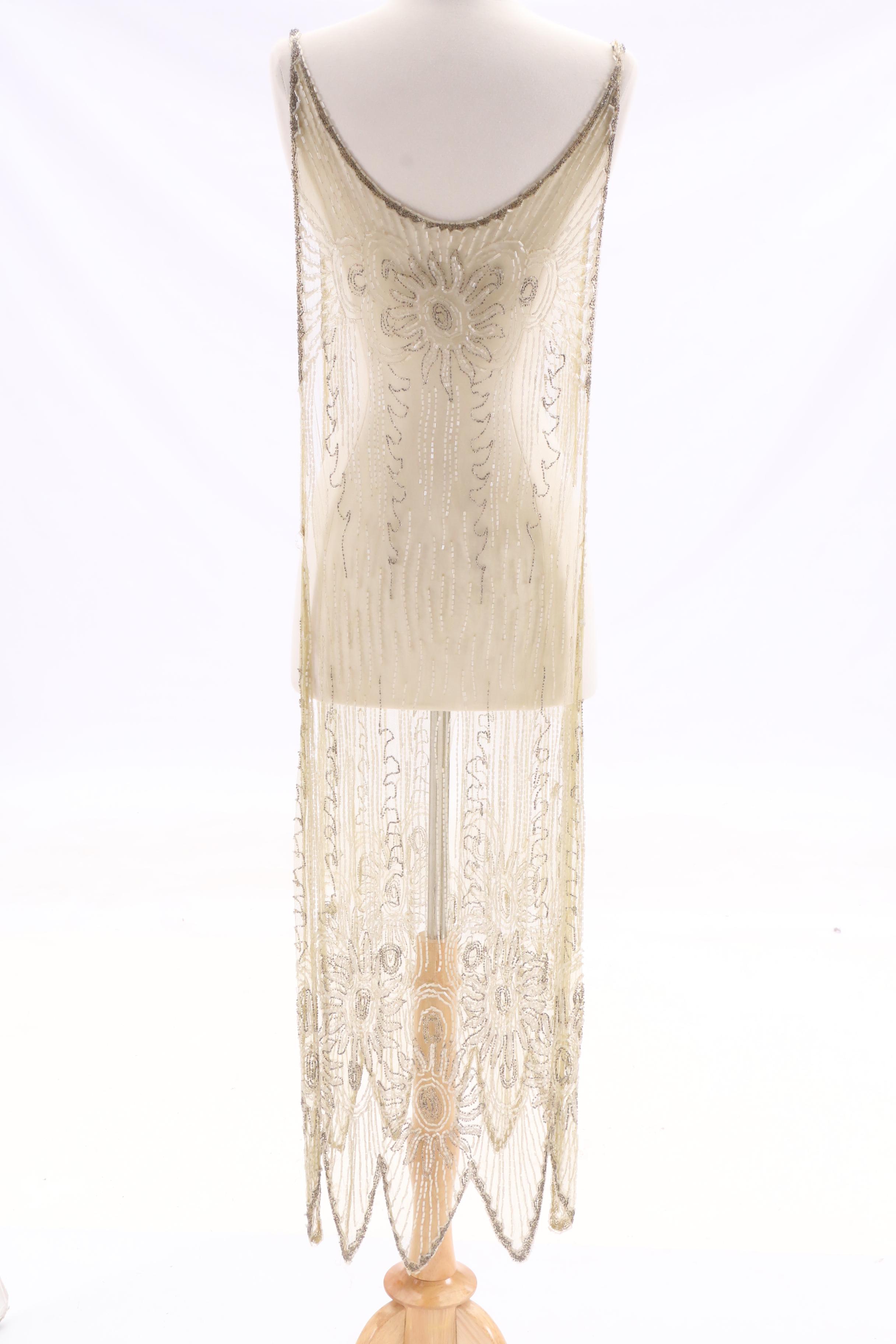 1920s Vintage Sheer Beaded Tabard Over Dress