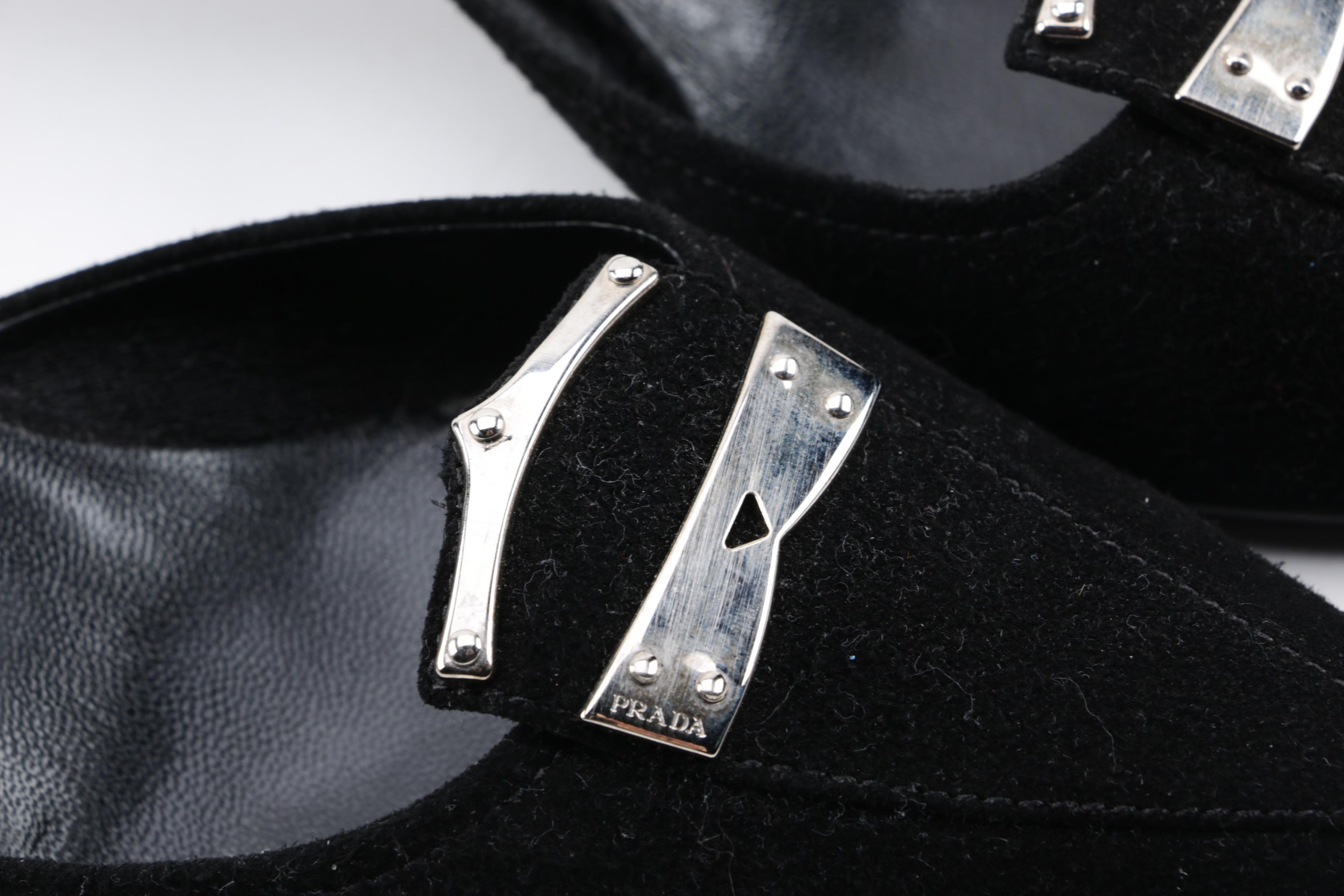 Prada Black Suede Kitten Heel Mules