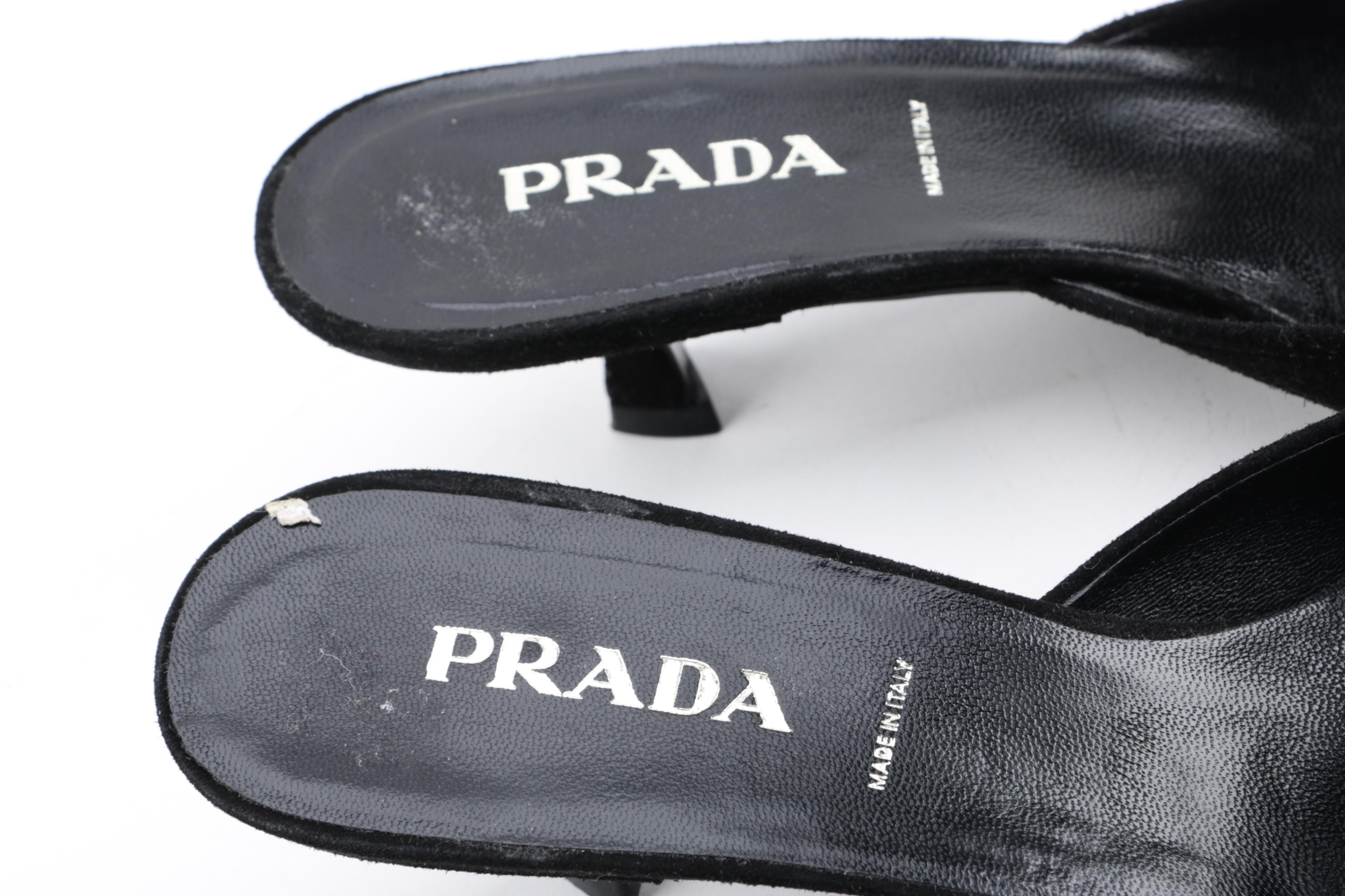 Prada Black Suede Kitten Heel Mules