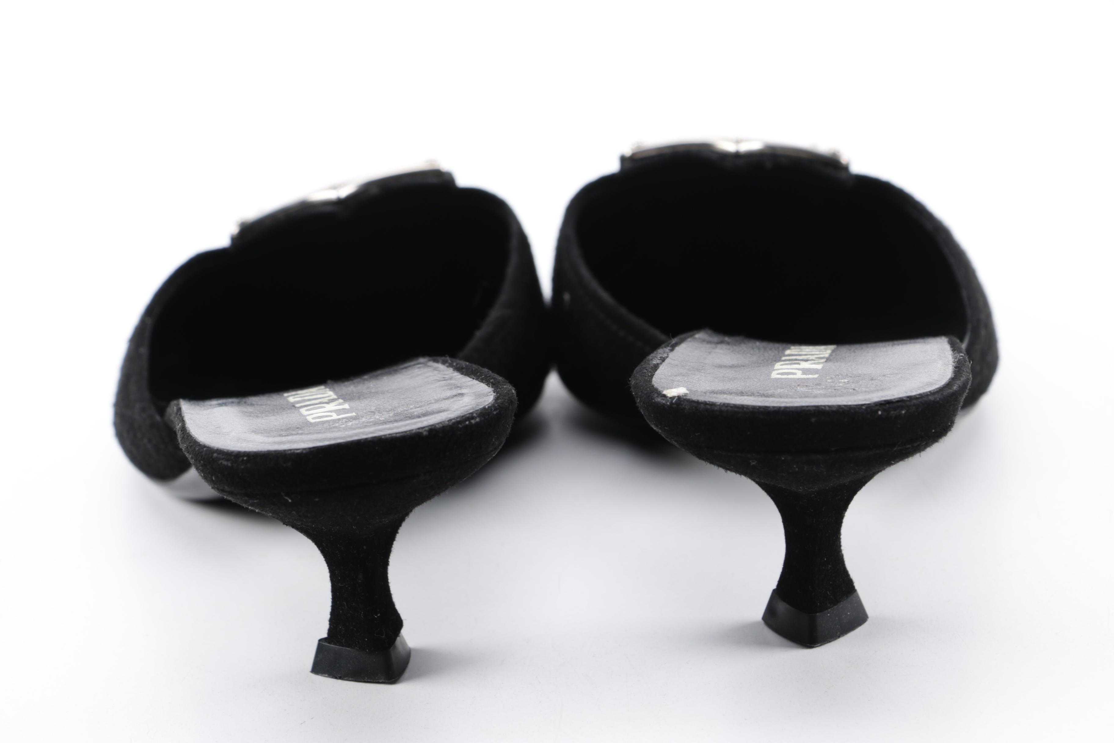 Prada Black Suede Kitten Heel Mules