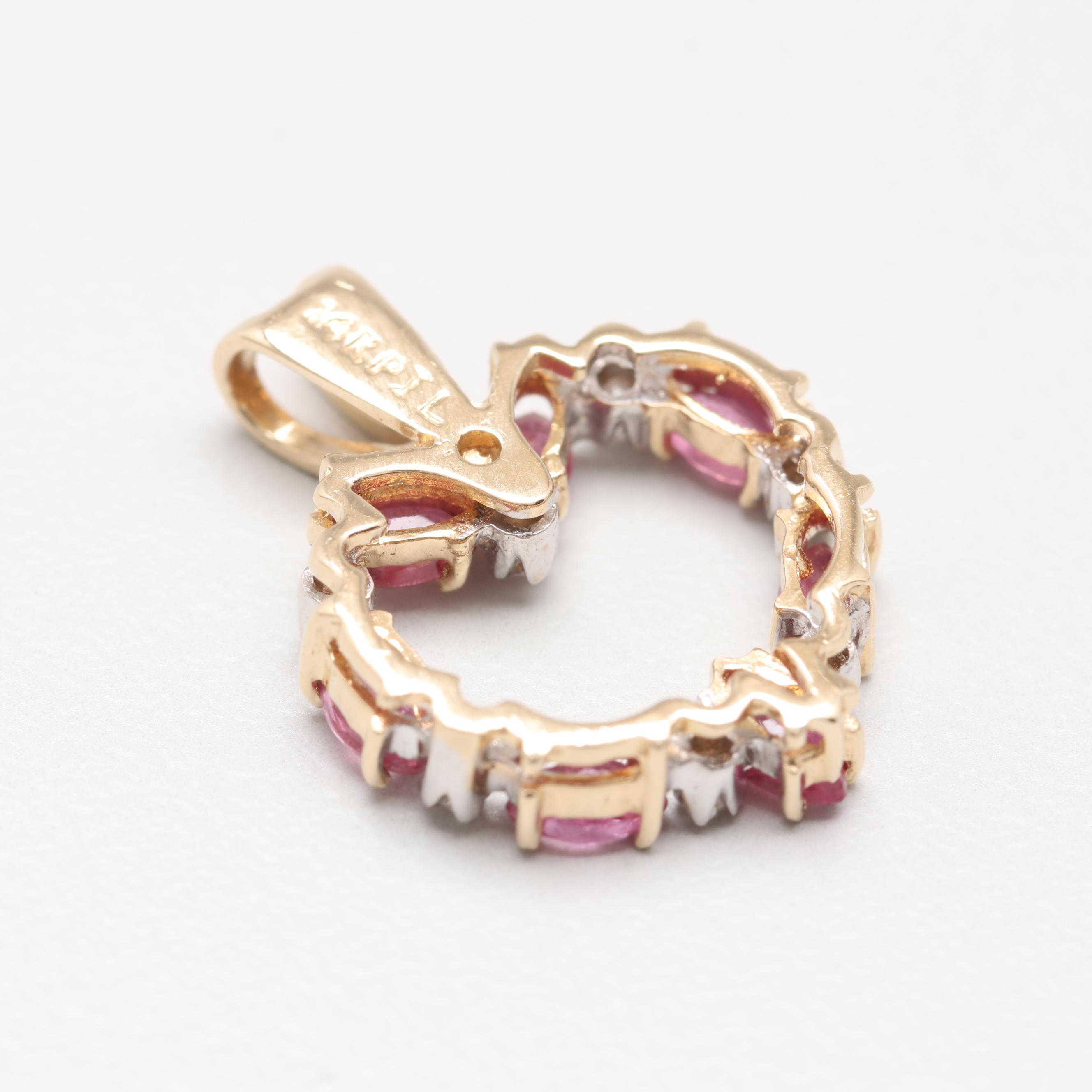 14K Yellow Gold Ruby and Diamond Heart Pendant