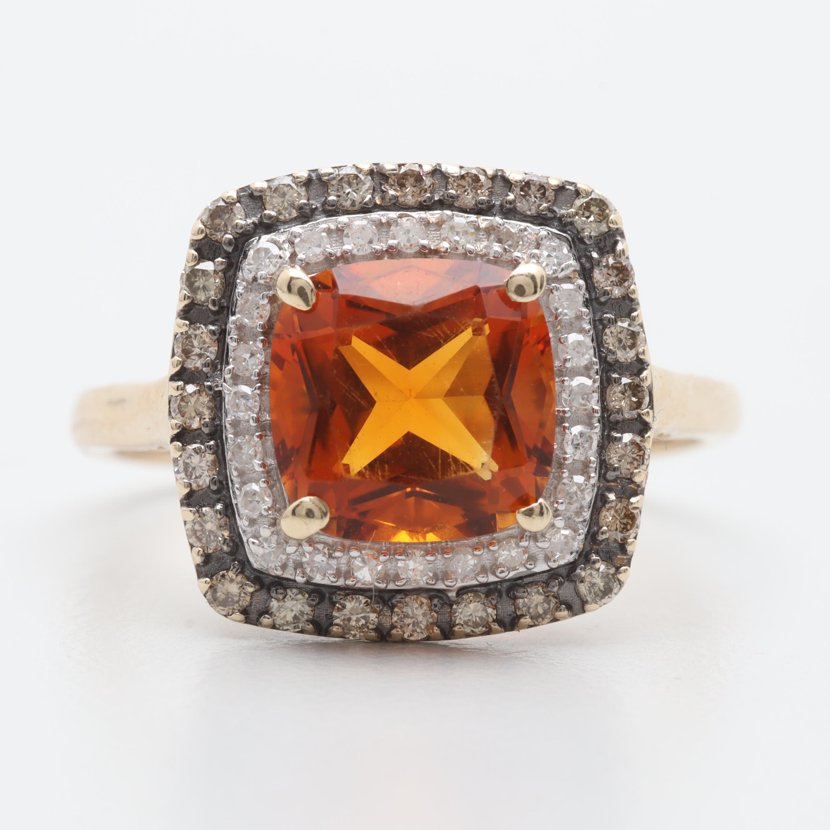 10K Yellow Gold Citrine and Diamond Ring