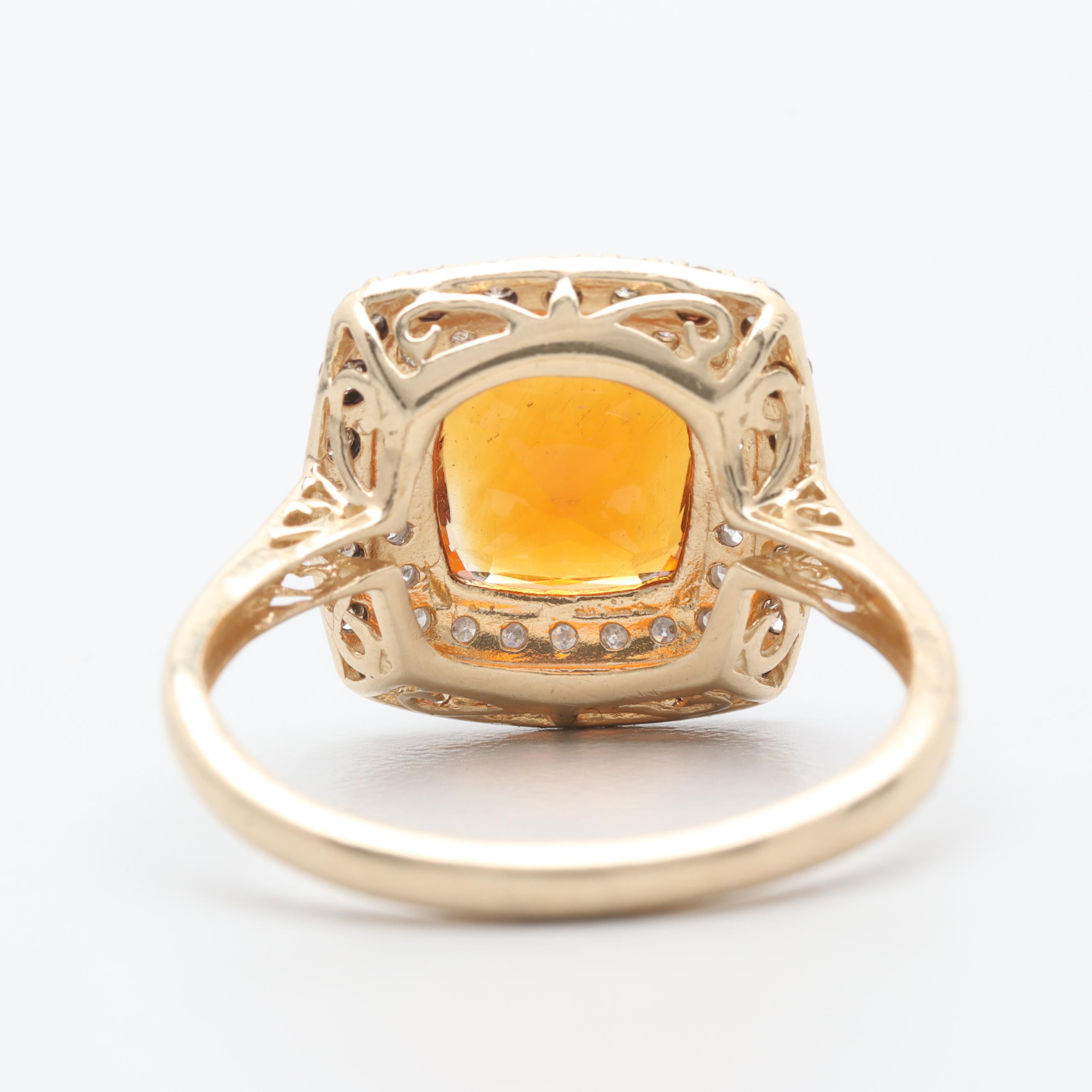 10K Yellow Gold Citrine and Diamond Ring