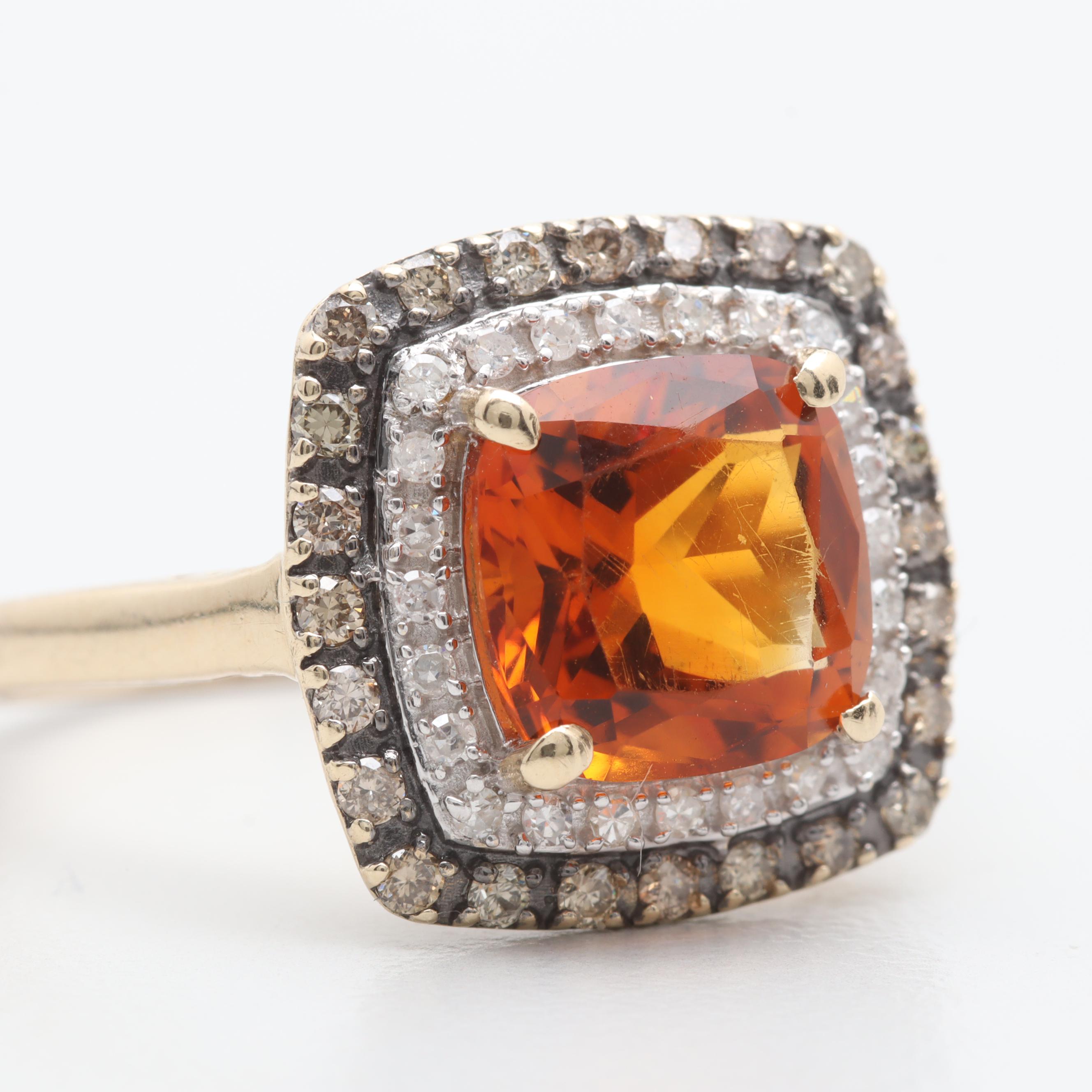 10K Yellow Gold Citrine and Diamond Ring