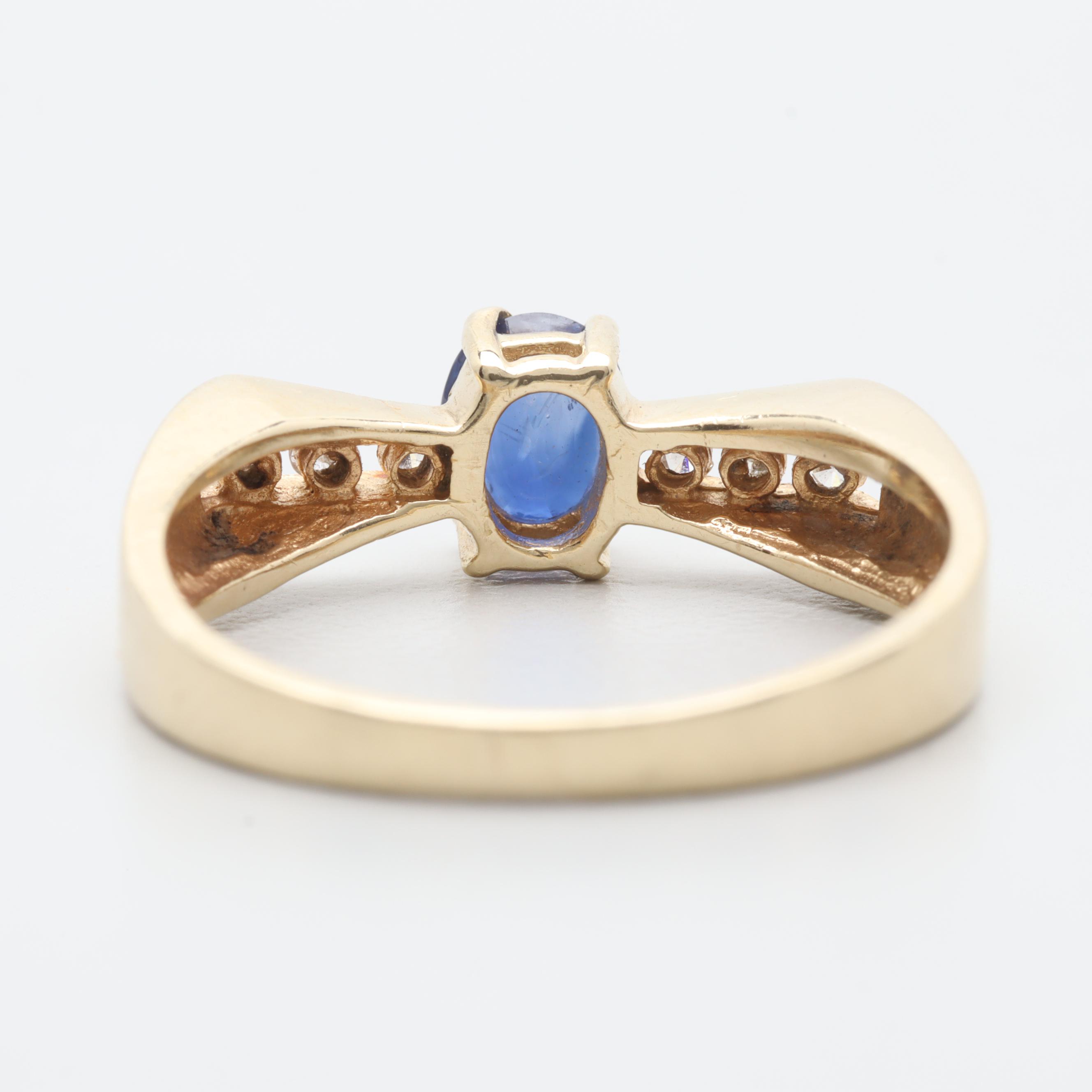 14K Yellow Gold Blue Sapphire and Diamond Ring