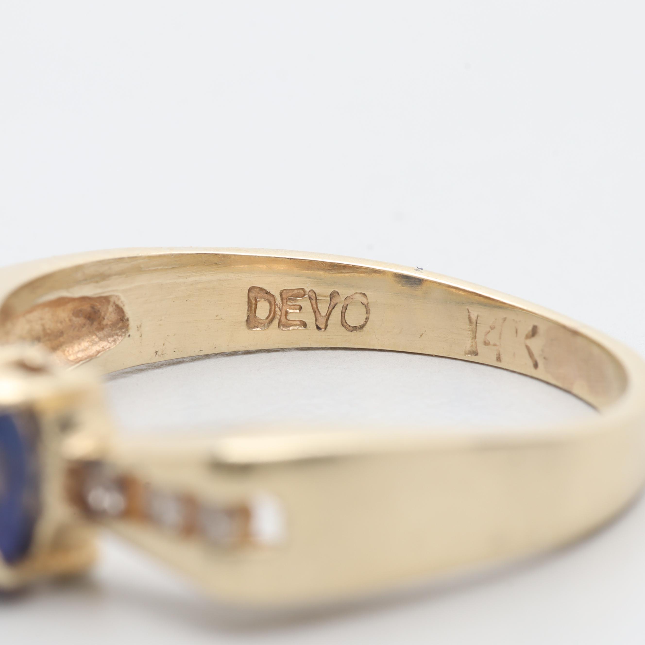 14K Yellow Gold Blue Sapphire and Diamond Ring