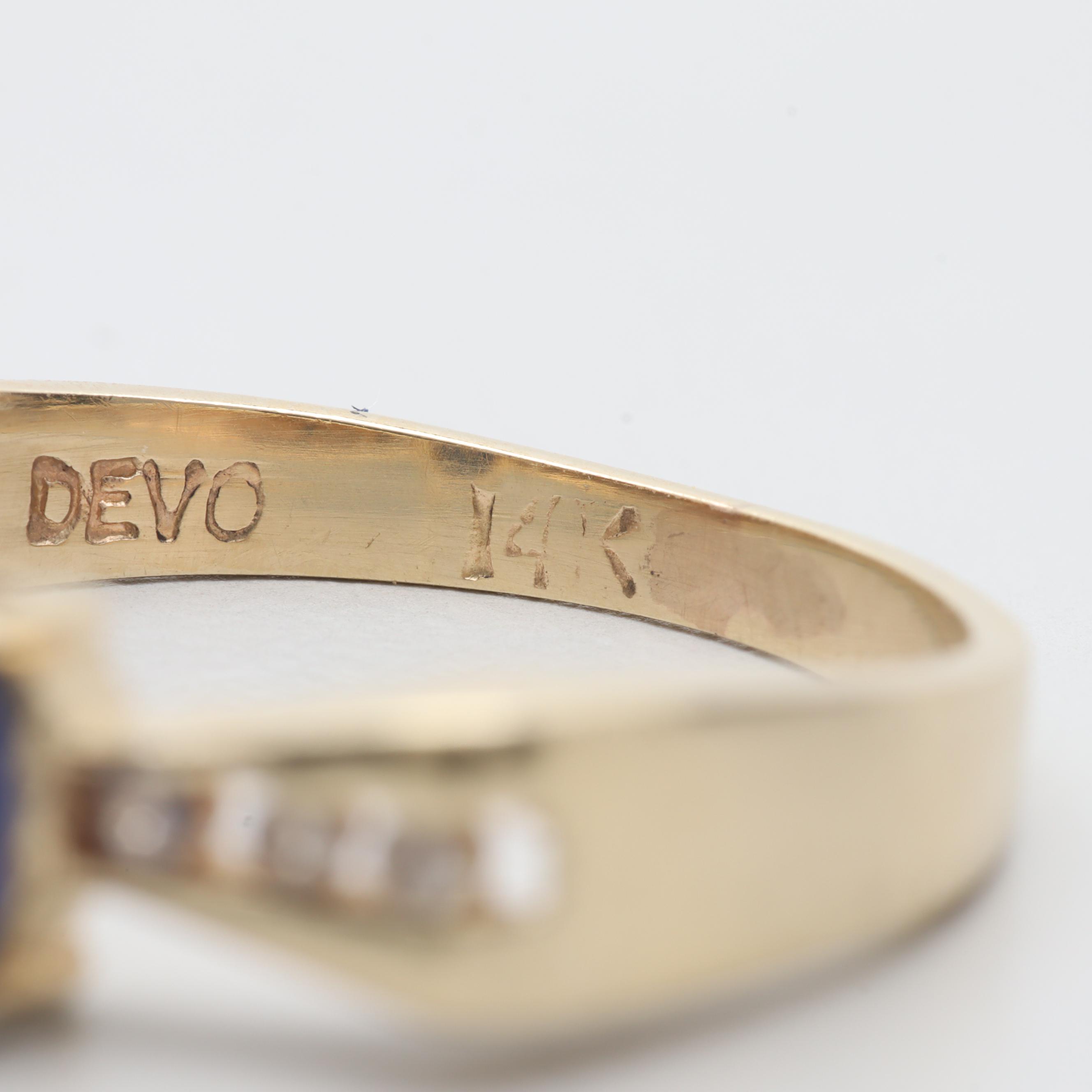 14K Yellow Gold Blue Sapphire and Diamond Ring