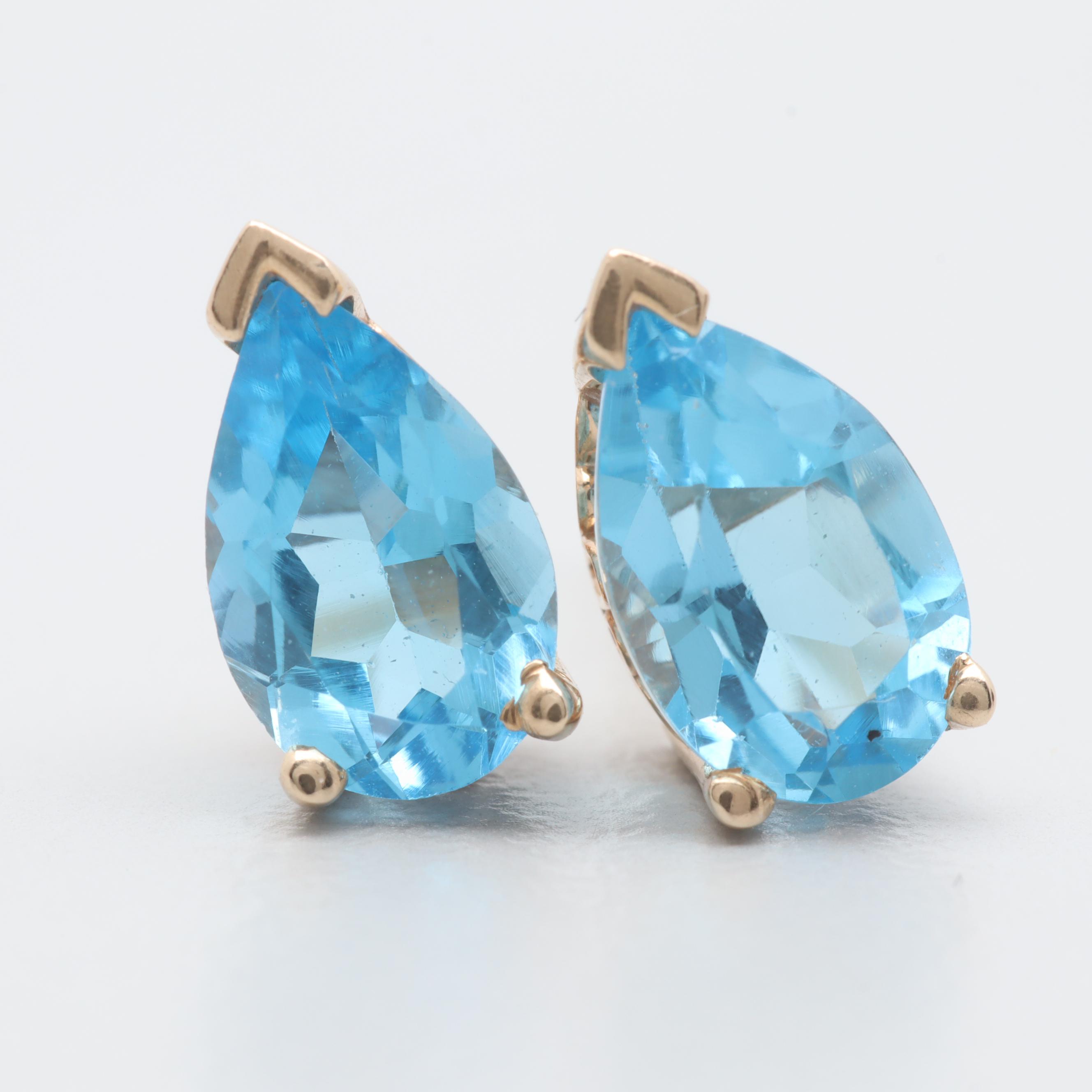 14K Yellow Gold Blue Topaz Earrings