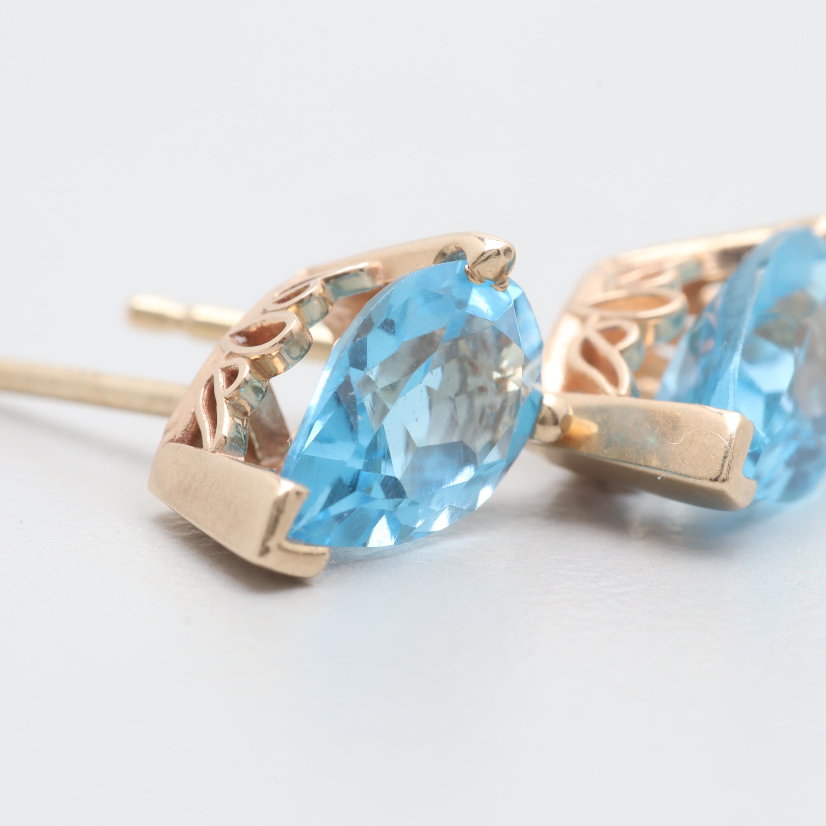 14K Yellow Gold Blue Topaz Earrings