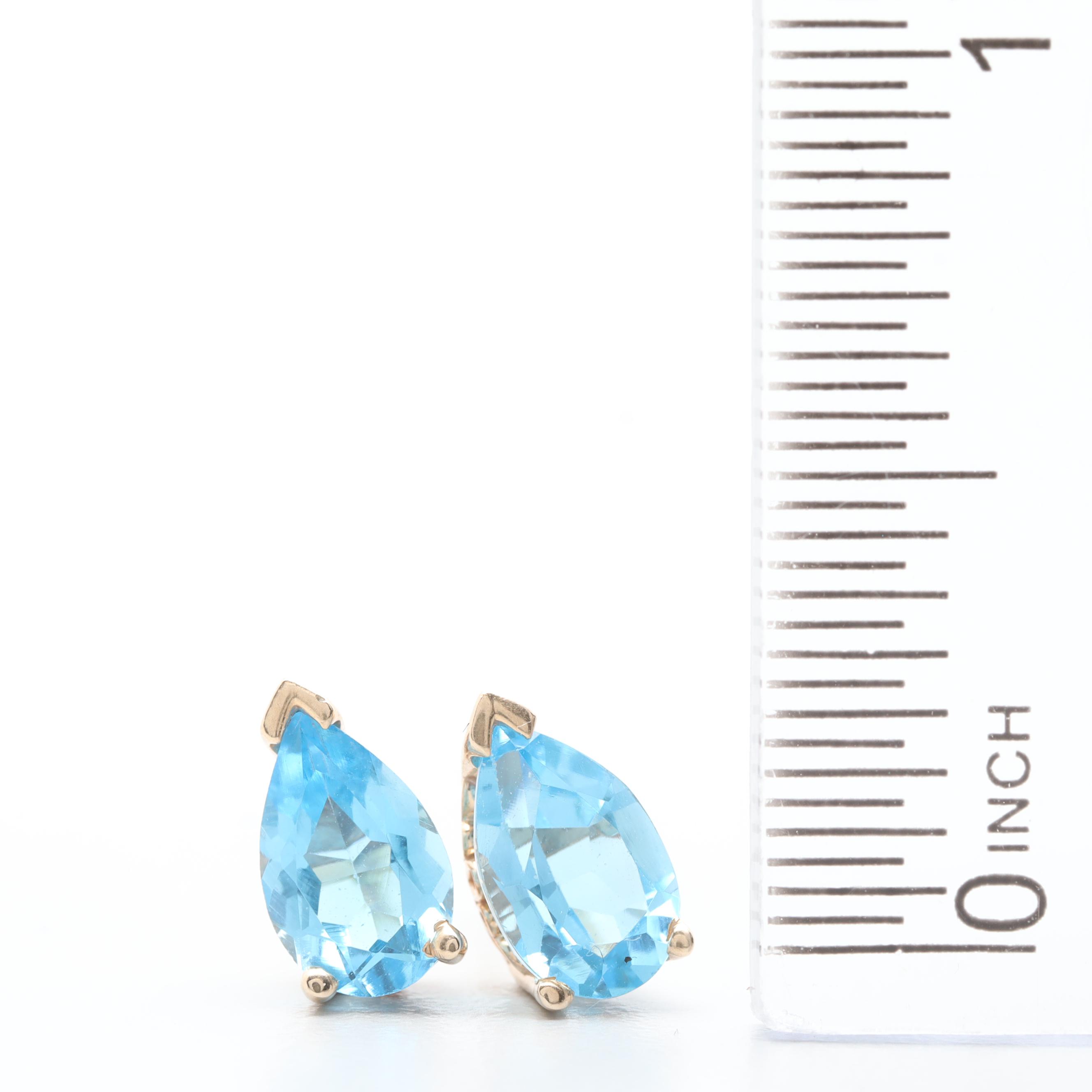 14K Yellow Gold Blue Topaz Earrings