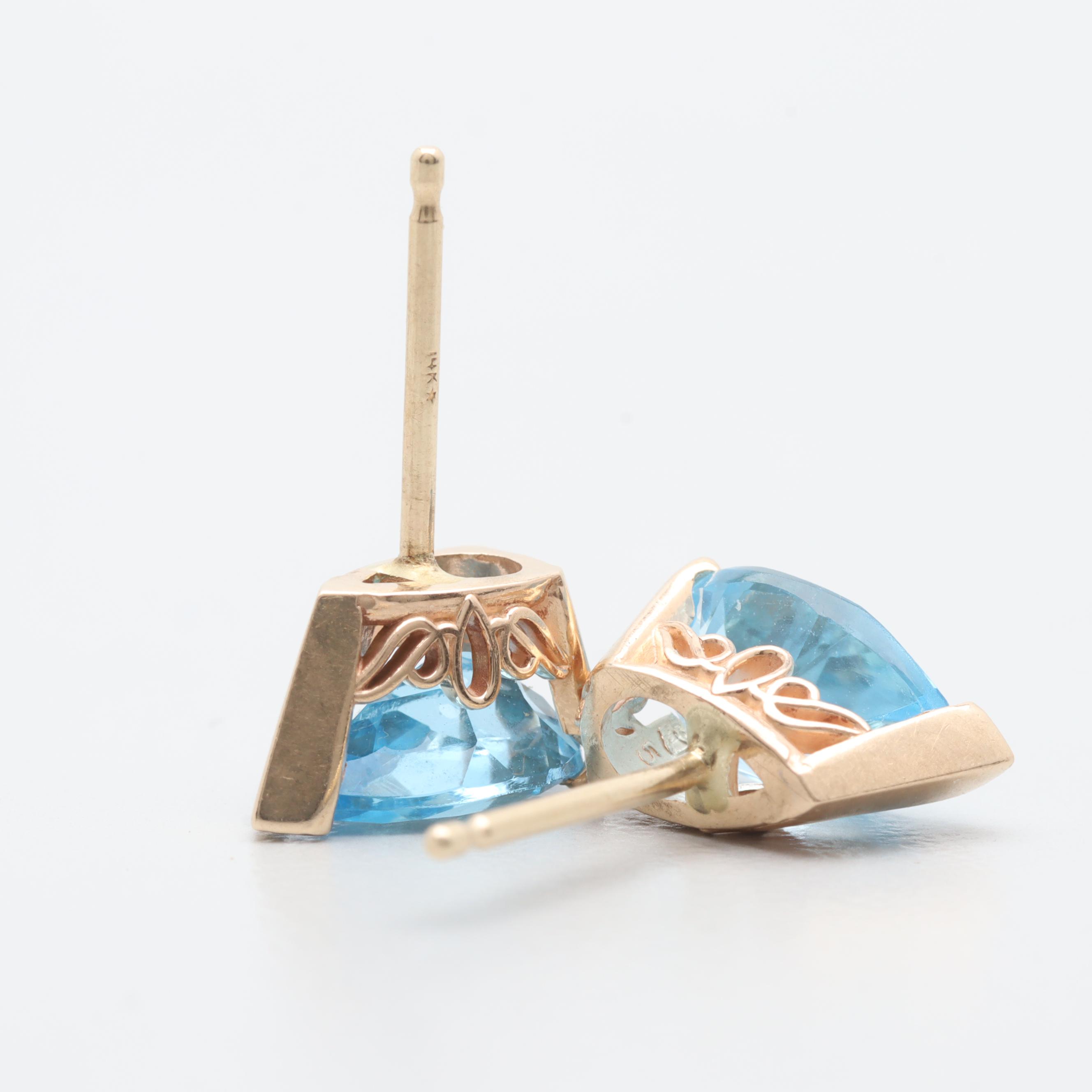 14K Yellow Gold Blue Topaz Earrings