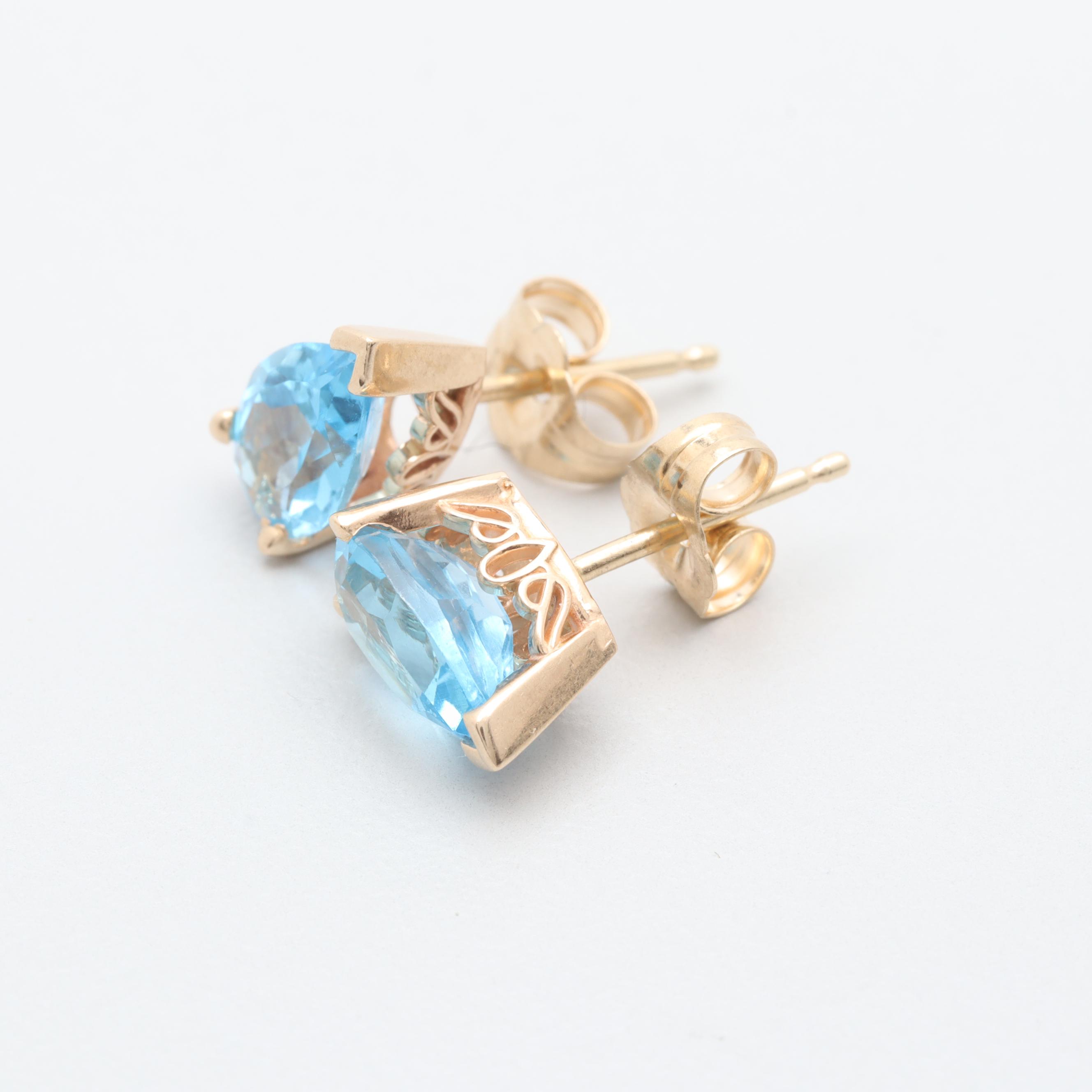 14K Yellow Gold Blue Topaz Earrings
