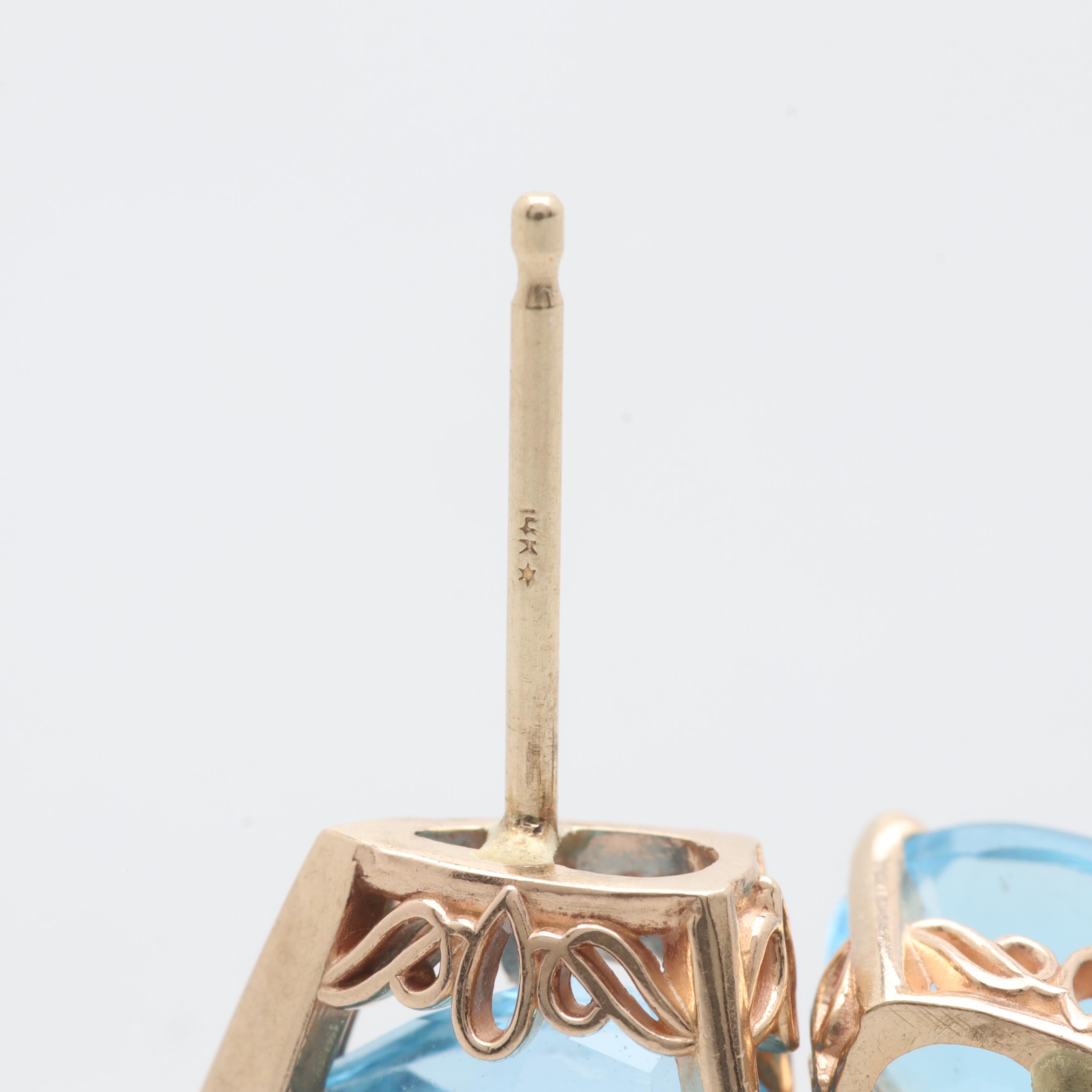 14K Yellow Gold Blue Topaz Earrings