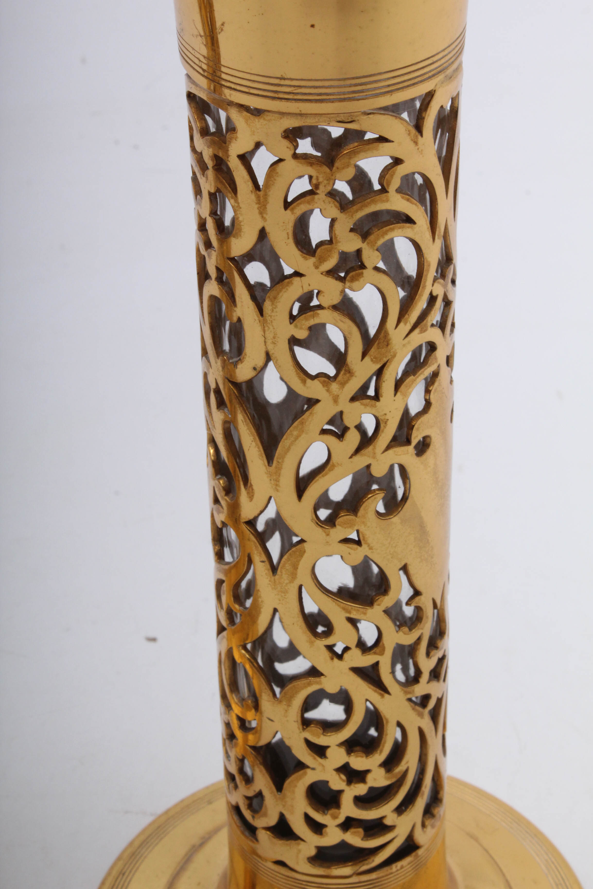 Late 19th Century Gilded Brass Altar Vases with Original Glass