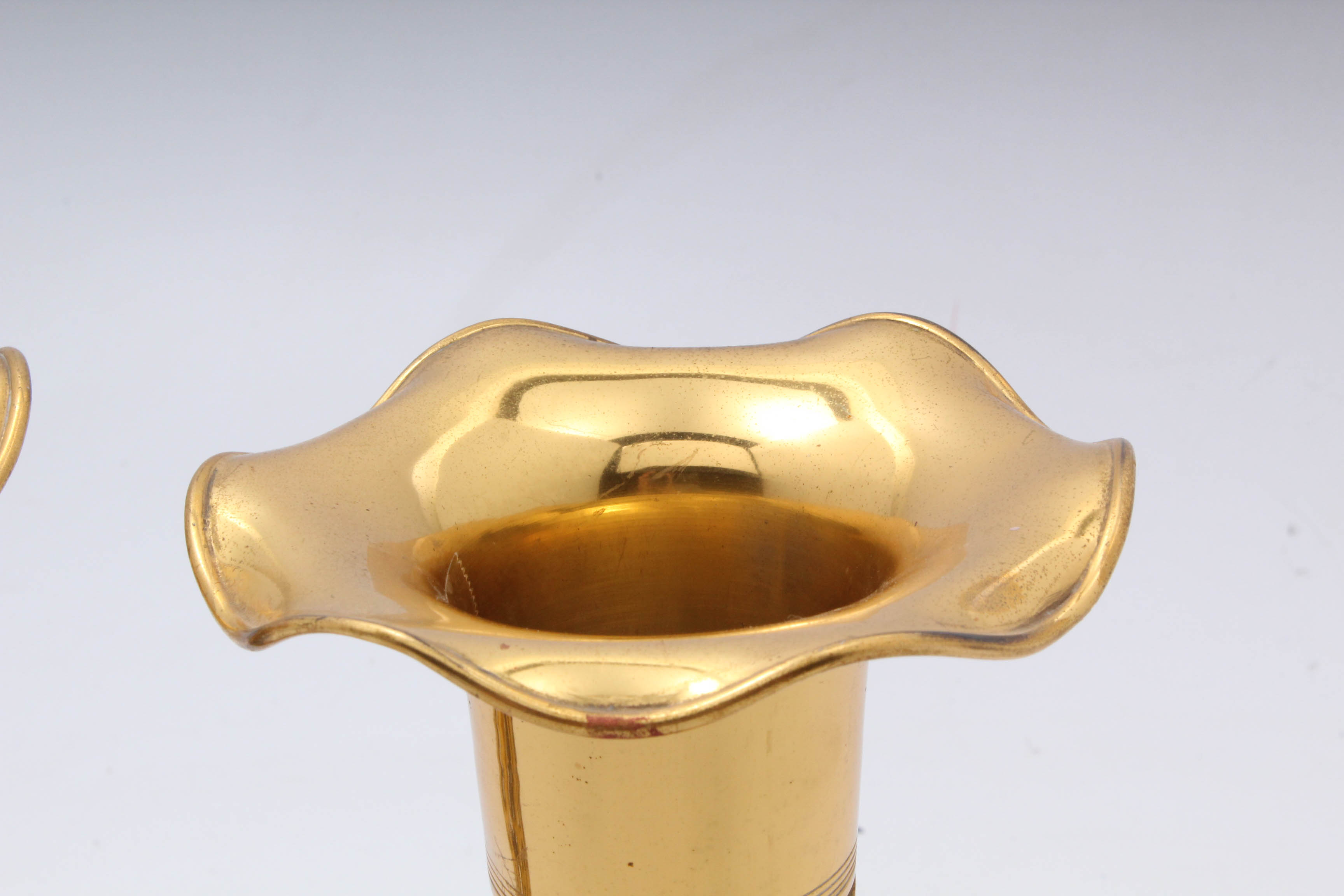 Late 19th Century Gilded Brass Altar Vases with Original Glass