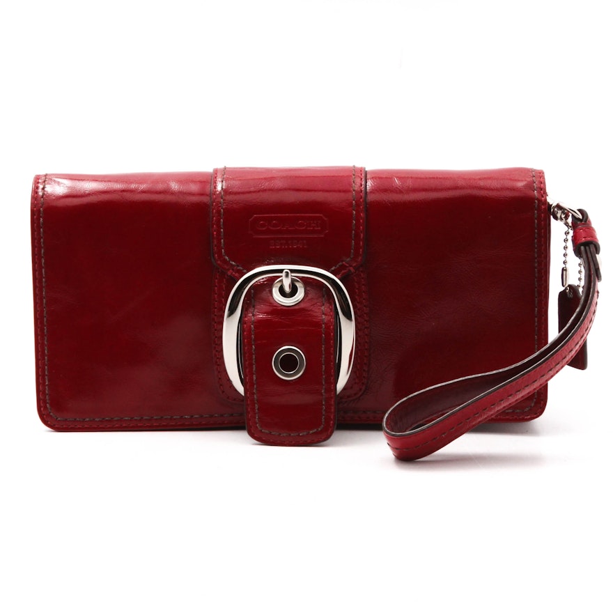Coach Red Patent Leather Clutch with Wrist Strap