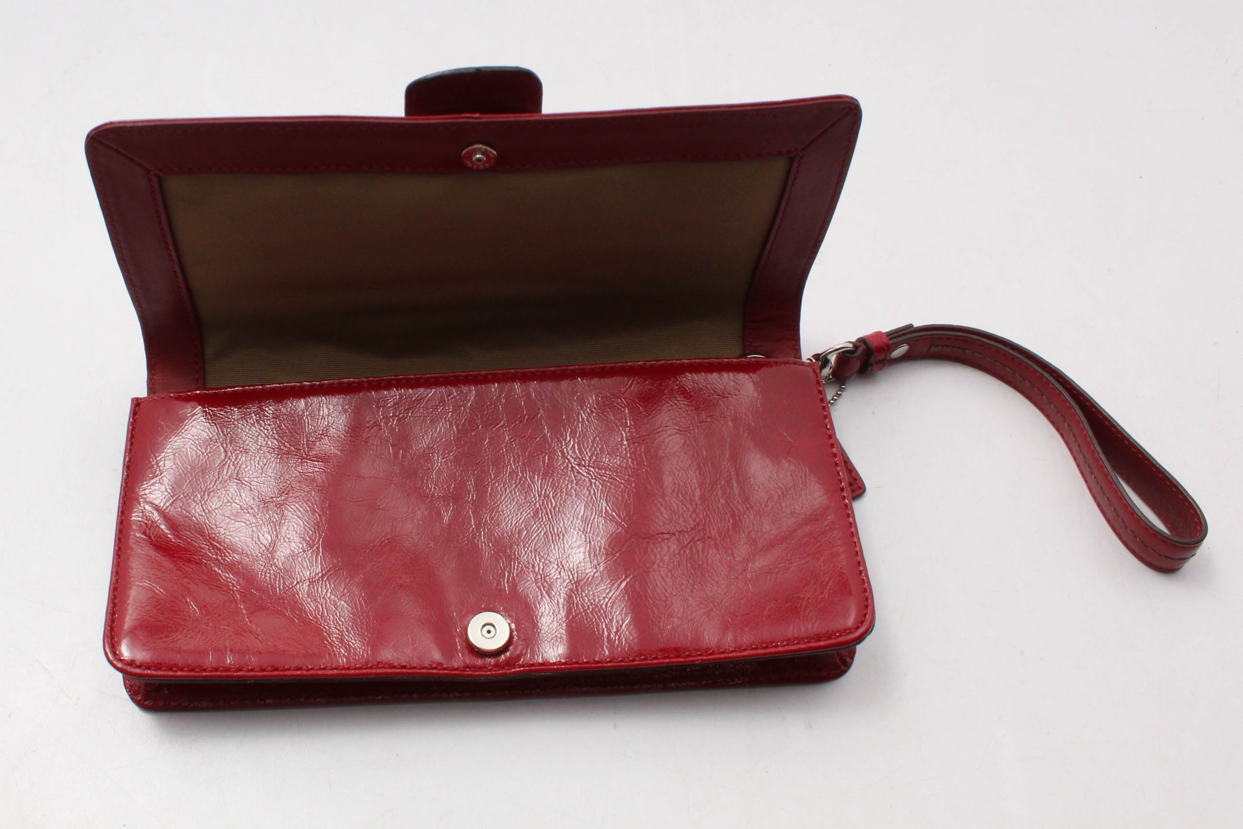 Coach Red Patent Leather Clutch with Wrist Strap