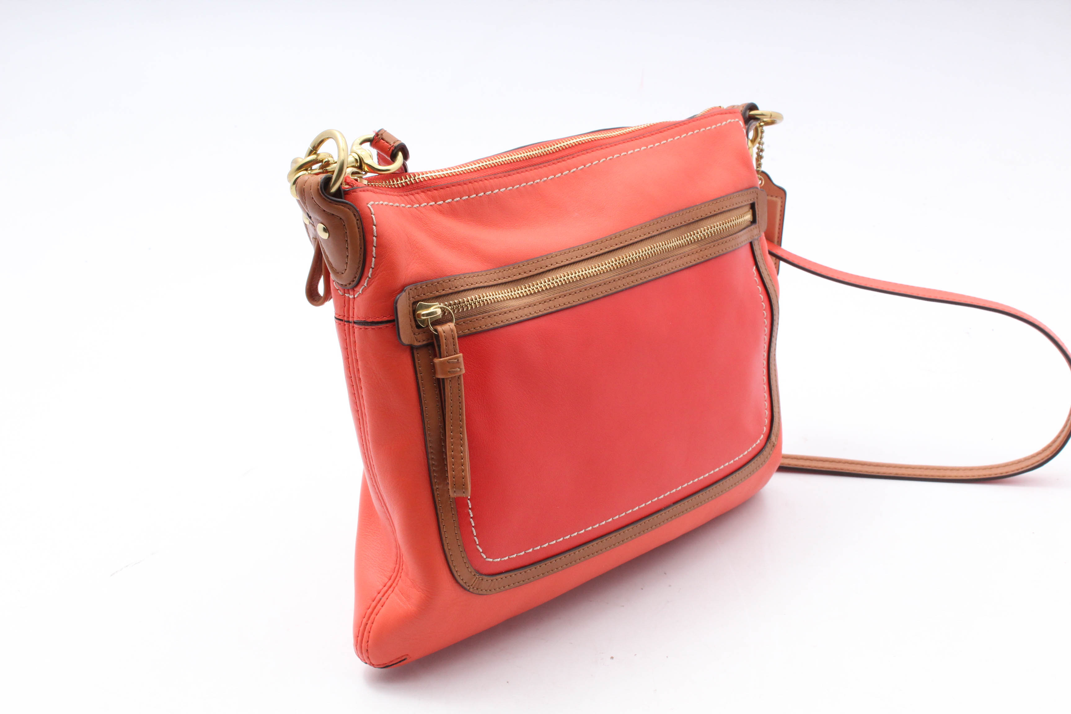 Coach Poppy Colorblock Hattie East West Tote in Vermillion/Sun Orange