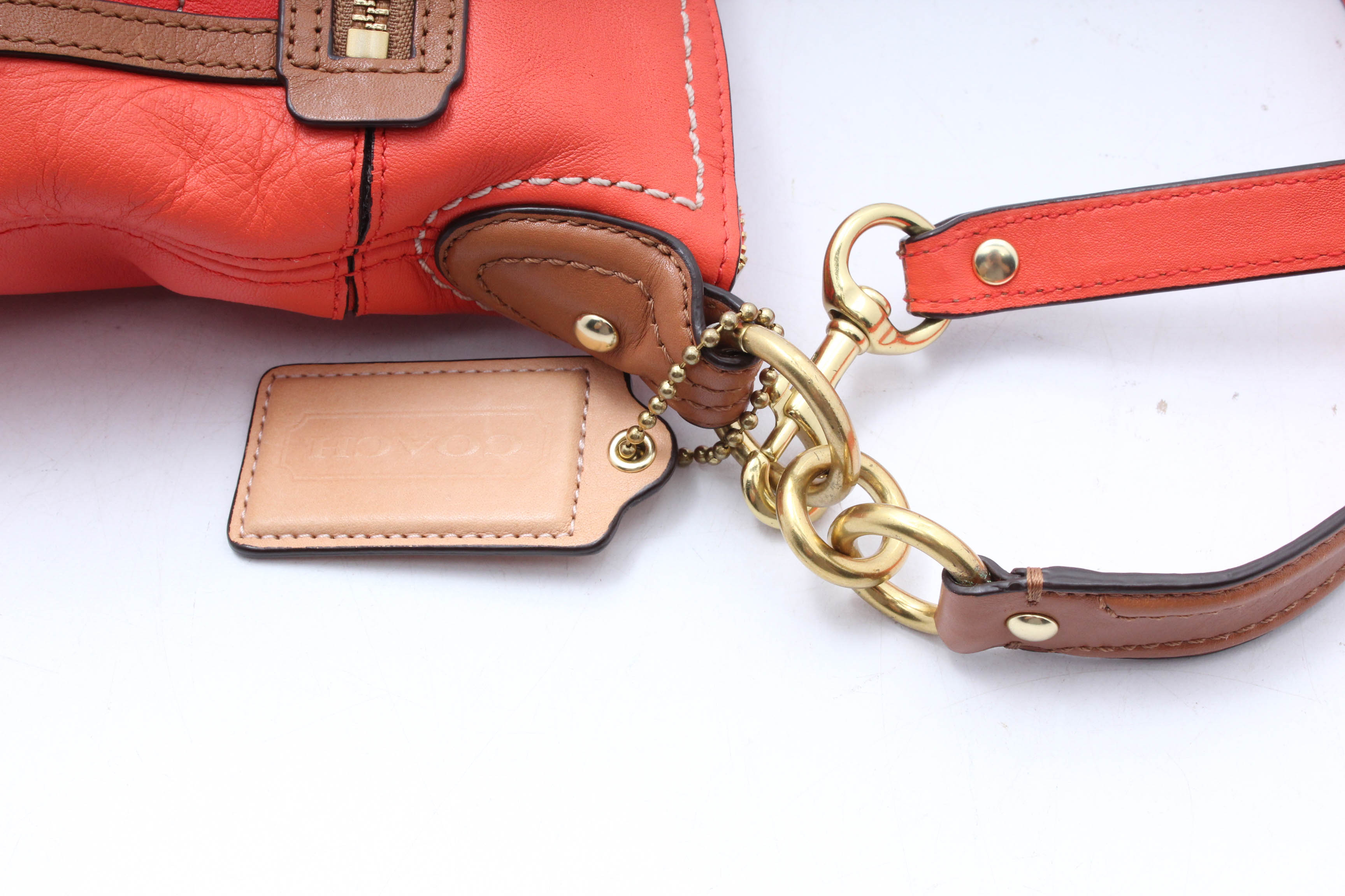 Coach Poppy Colorblock Hattie East West Tote in Vermillion/Sun Orange