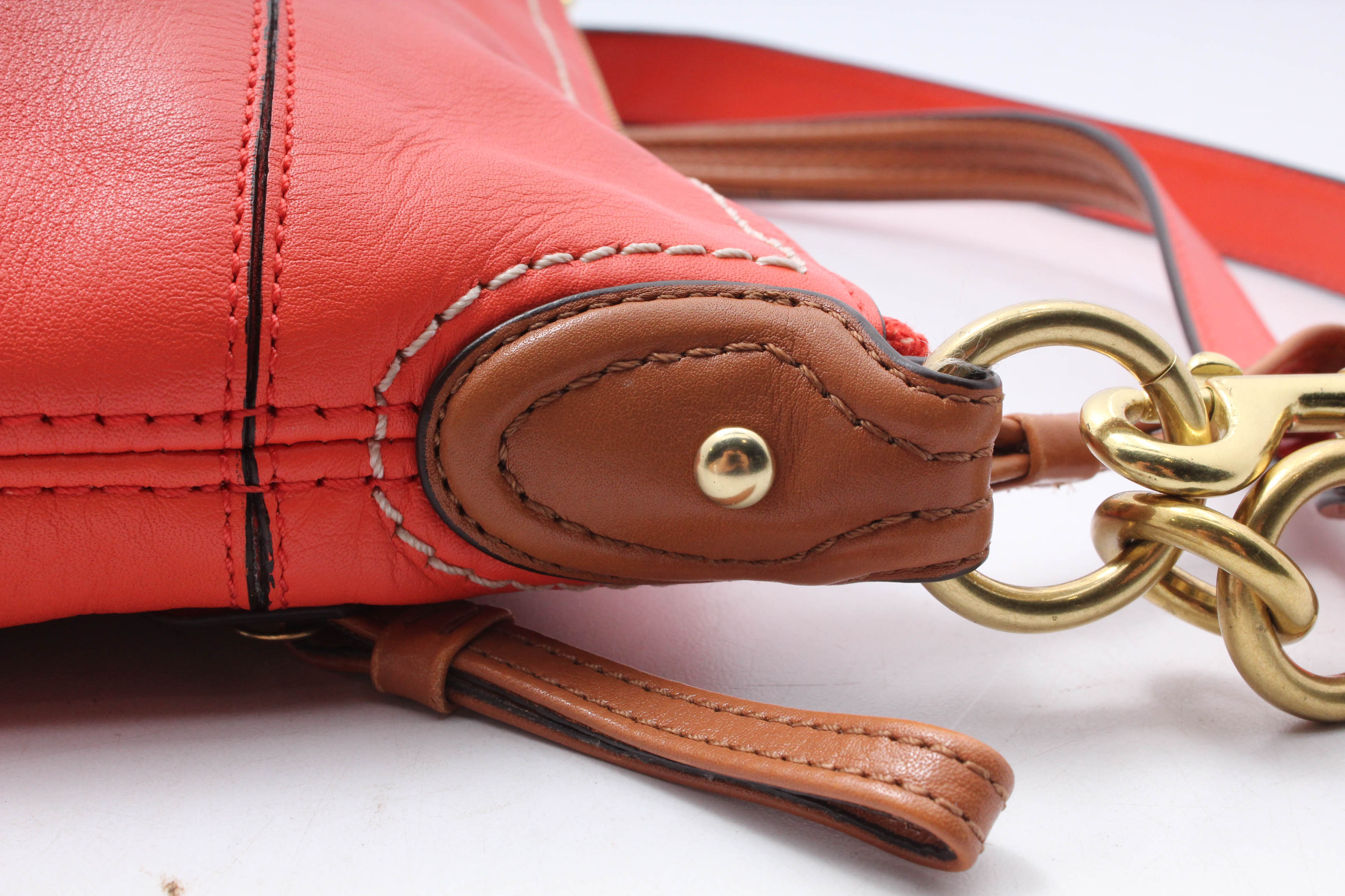 Coach Poppy Colorblock Hattie East West Tote in Vermillion/Sun Orange