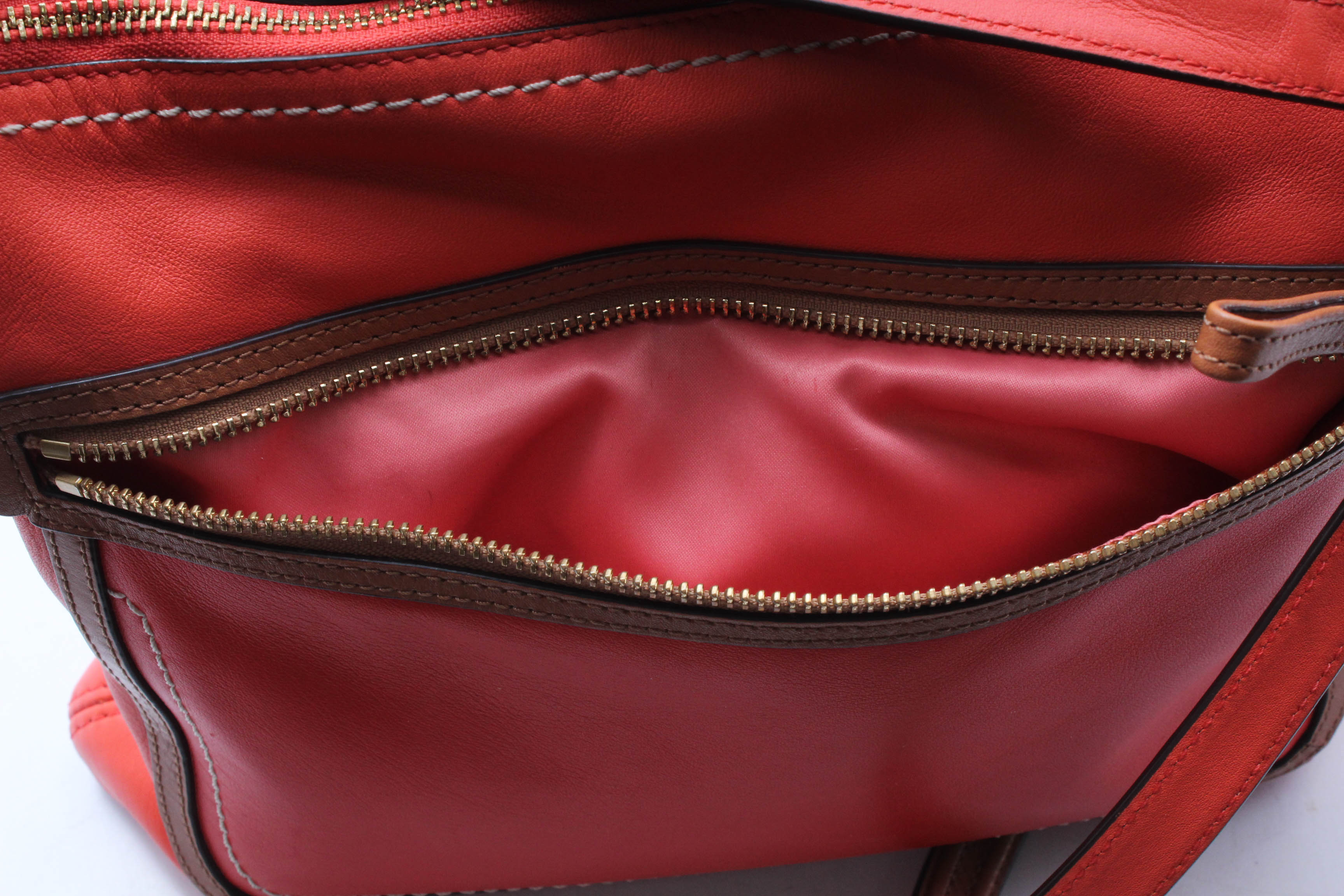 Coach Poppy Colorblock Hattie East West Tote in Vermillion/Sun Orange