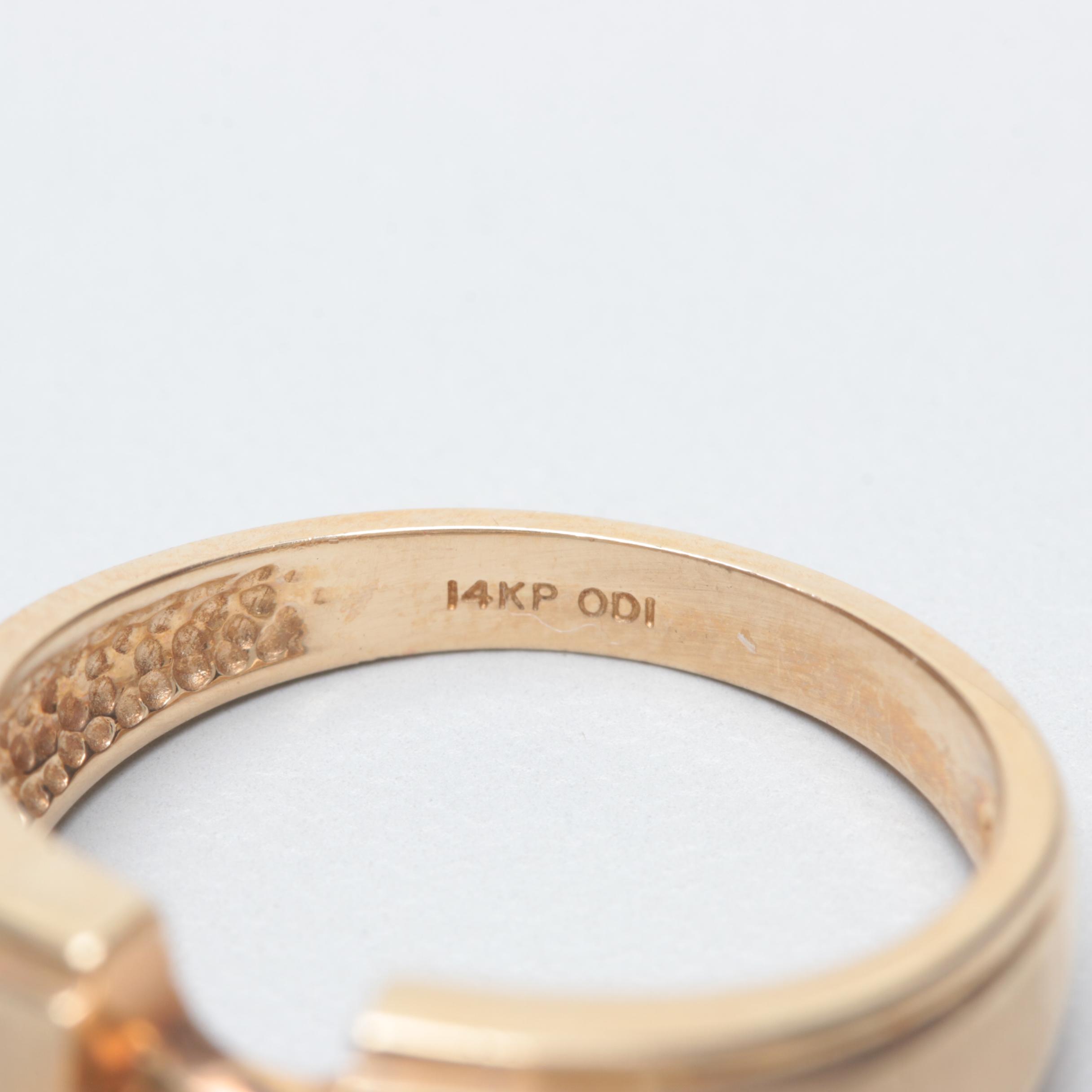 14K Yellow Gold Synthetic Emerald and Diamond Ring