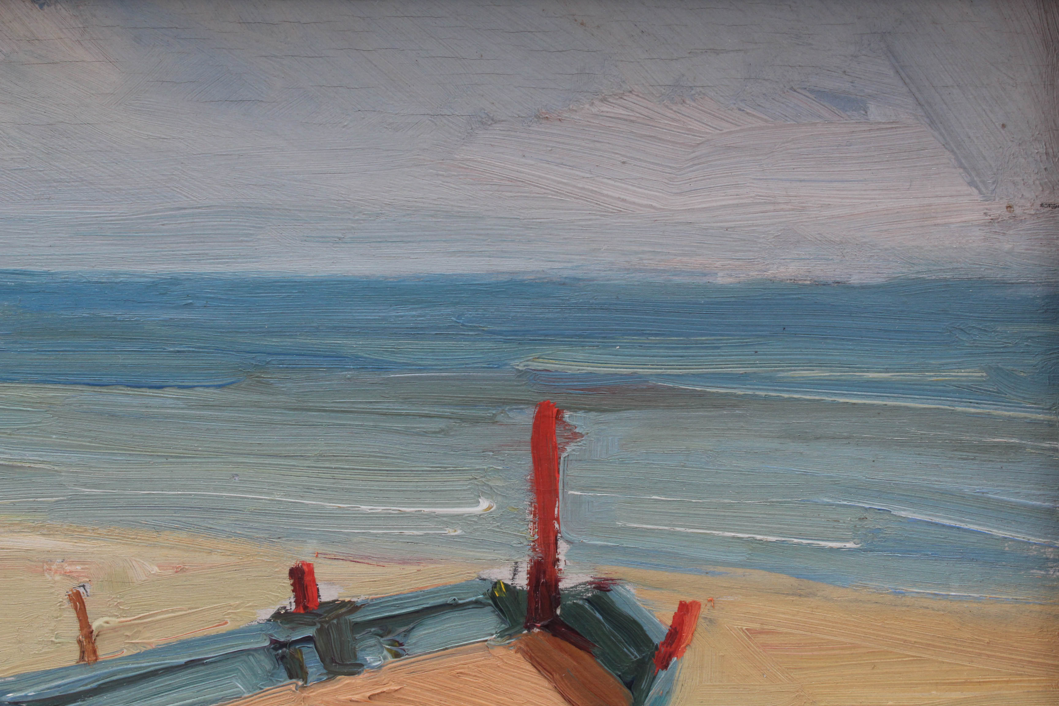 F. Molinari 1930's Oil Painting of Boat on The Mediterranean