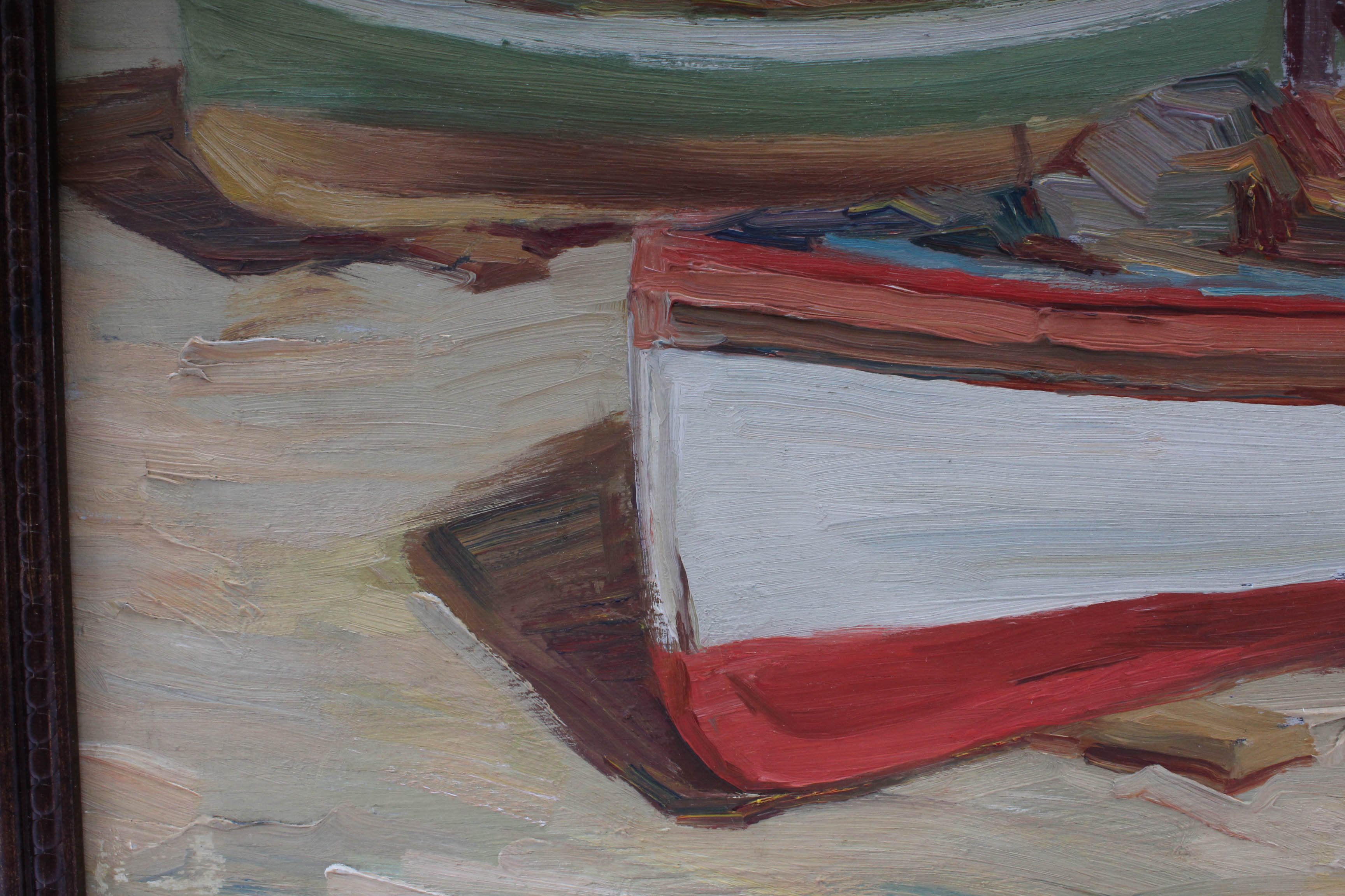 F. Molinari 1930's Oil Painting of Boat on The Mediterranean