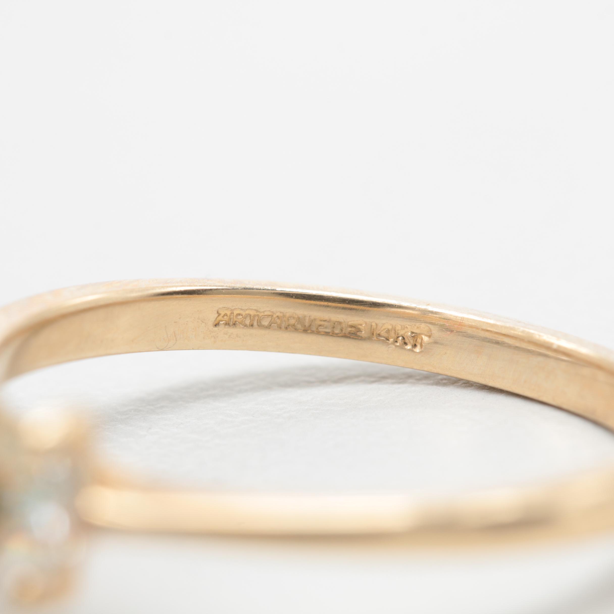 14K Yellow Gold Synthetic Emerald and Diamond Ring