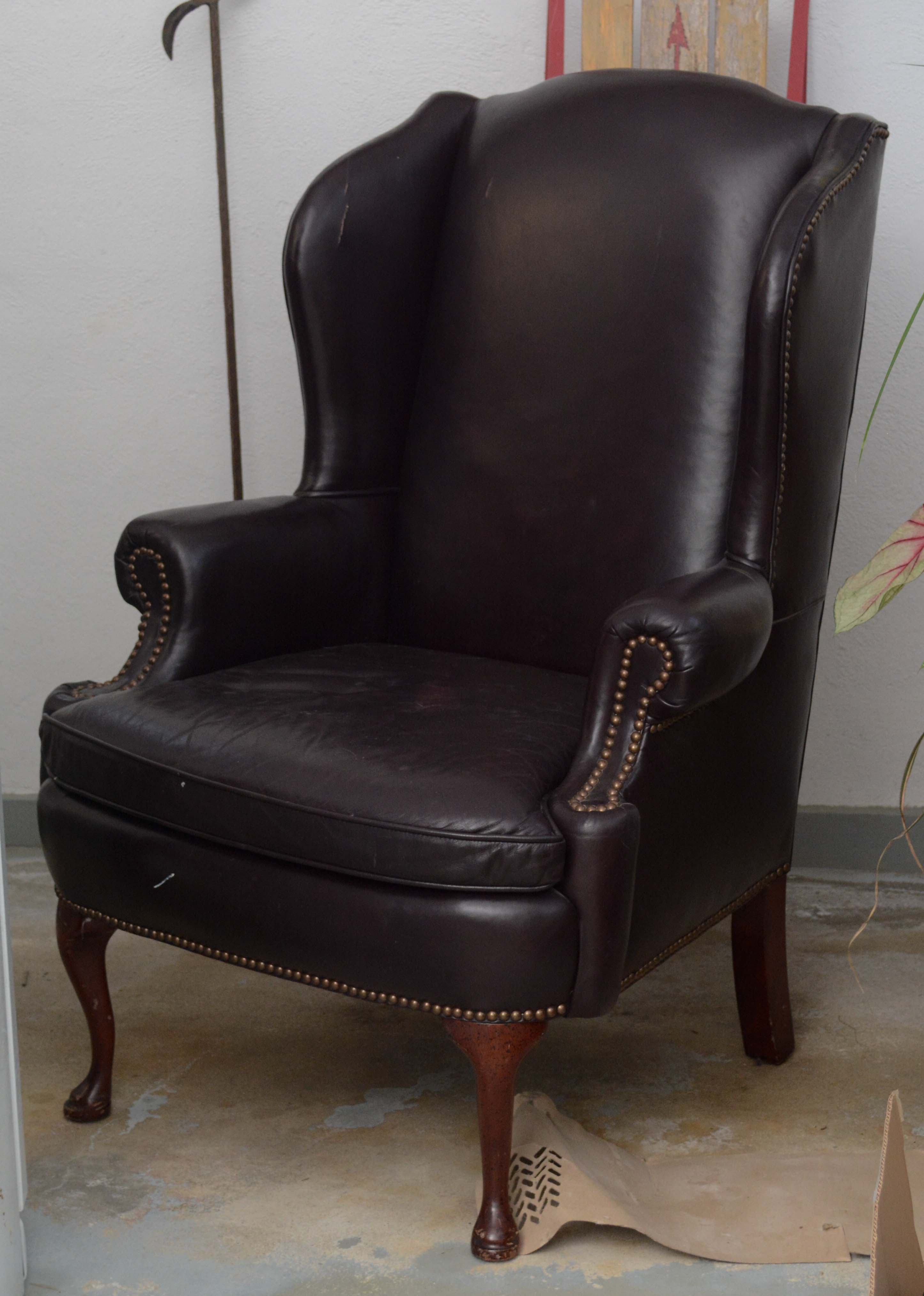 Leather Wingback Armchair by Classic Leather Inc.